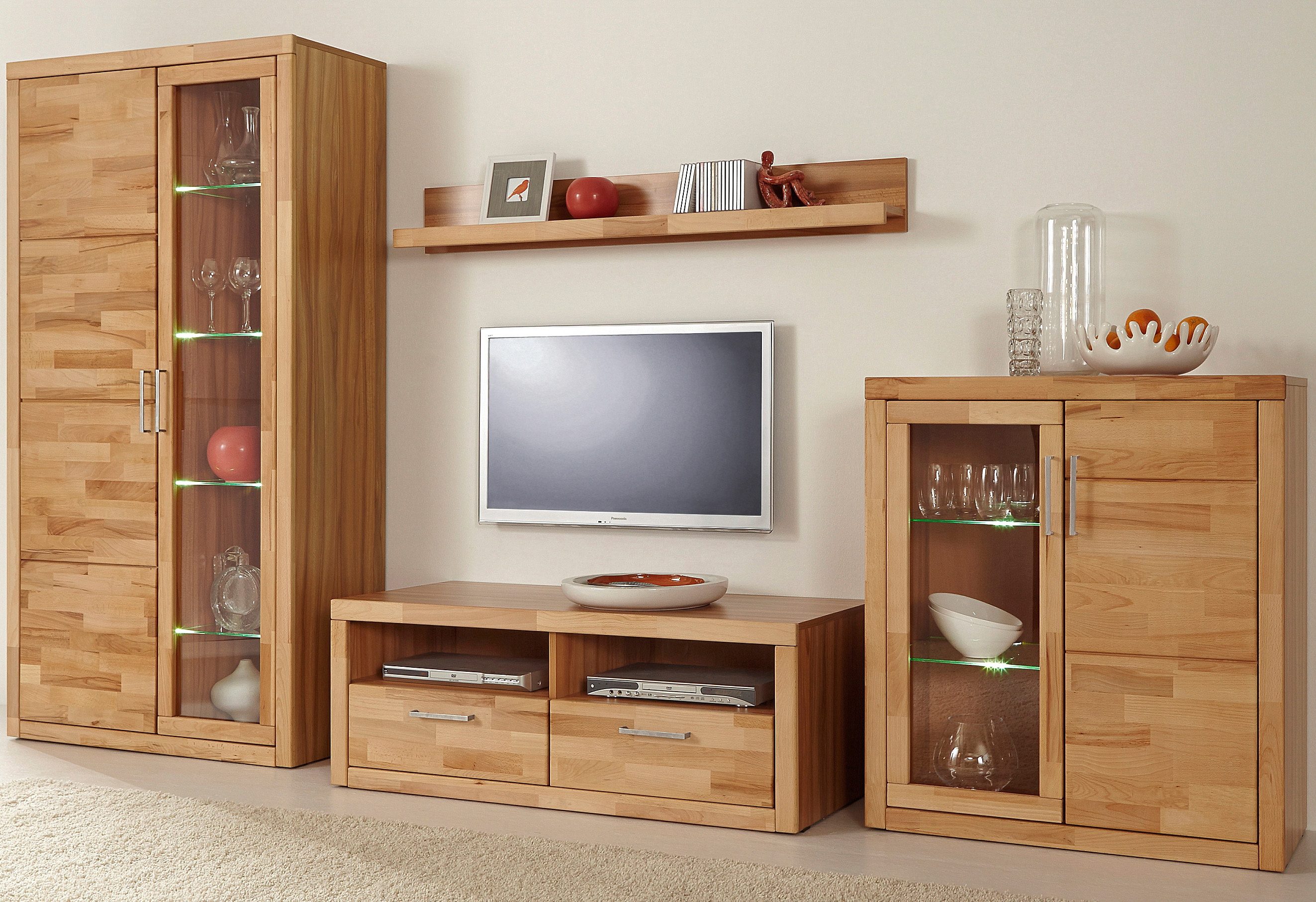 Home affaire Wandmeubel Logo,Fronten Massivholz,Korpus Holzwekstoff,viel Stauraum gedeeltelijk massief hout (set, 4-delig) tv-wandmeubels bruin