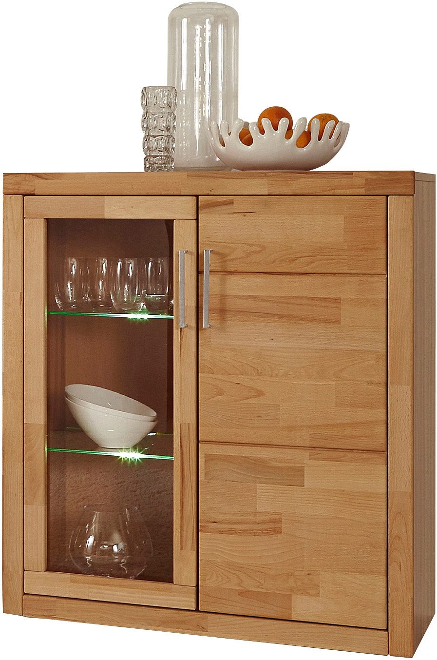 Home affaire Vitrinekast Logo, 100cm hoog, 42 cm diep, fronten massief hout, 6 vakken vitrinekasten bruin