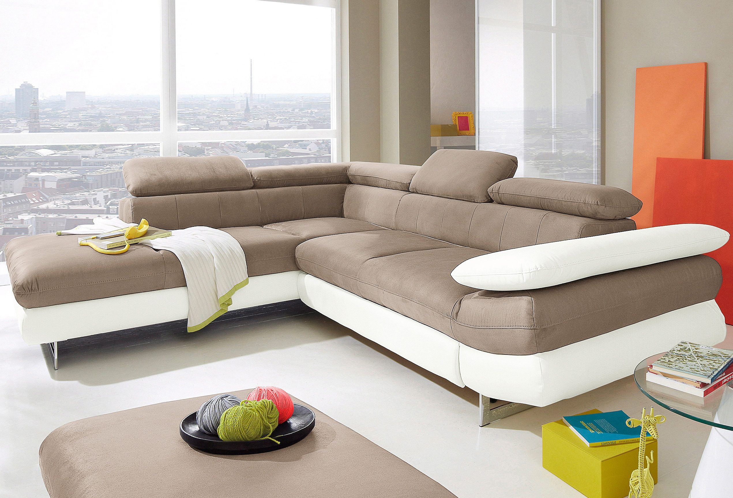 INOSIGN Hoekbank Solution L-vorm optioneel met slaapfunctie wit, hoekbanken, SOFTLUX -imitatieleer/luxe-microvezel, Ottomane links