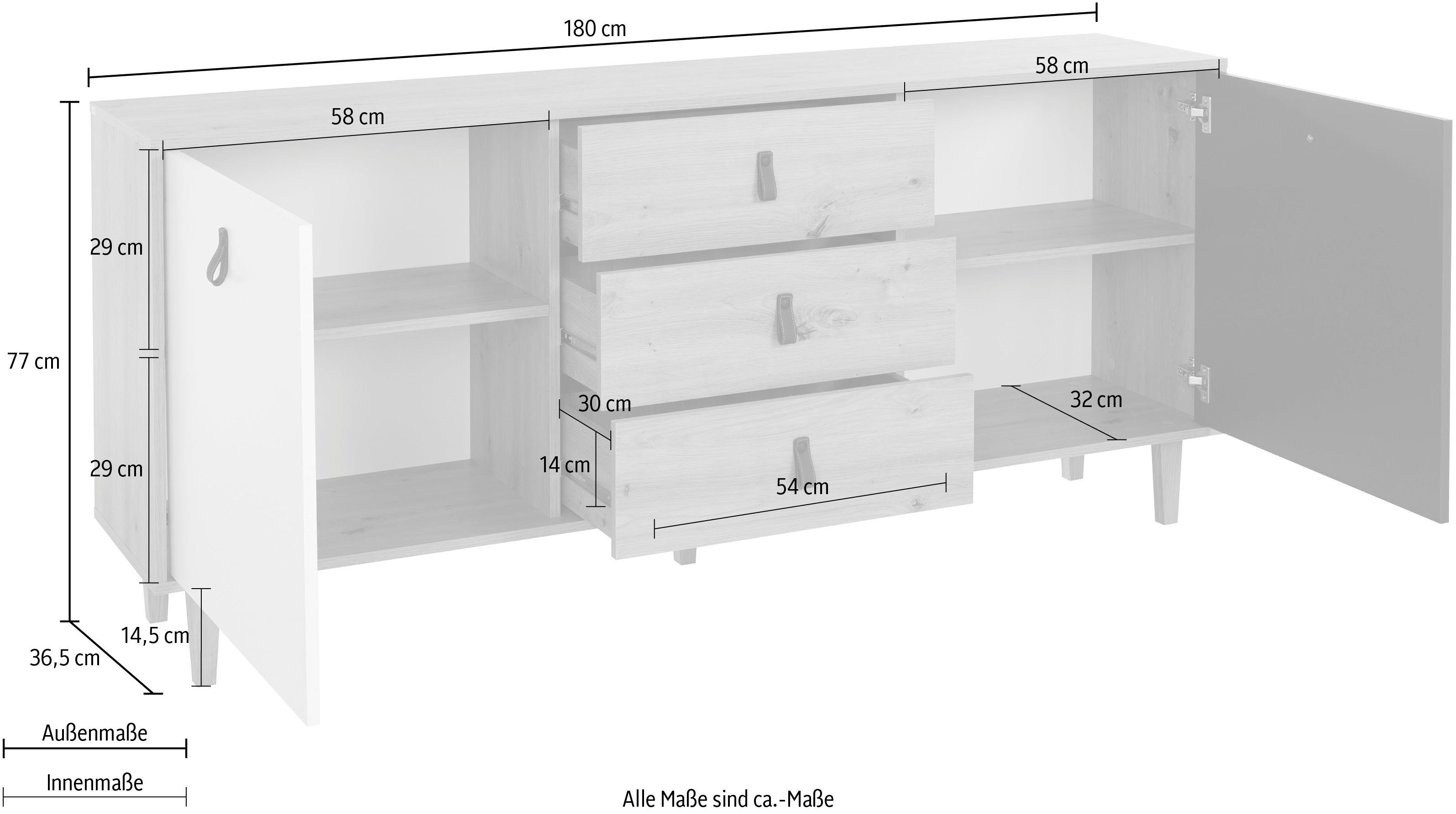 Homexperts Dressoir BRISTOL , breedte 120 cm of 180 cm, met massieve eiken poten