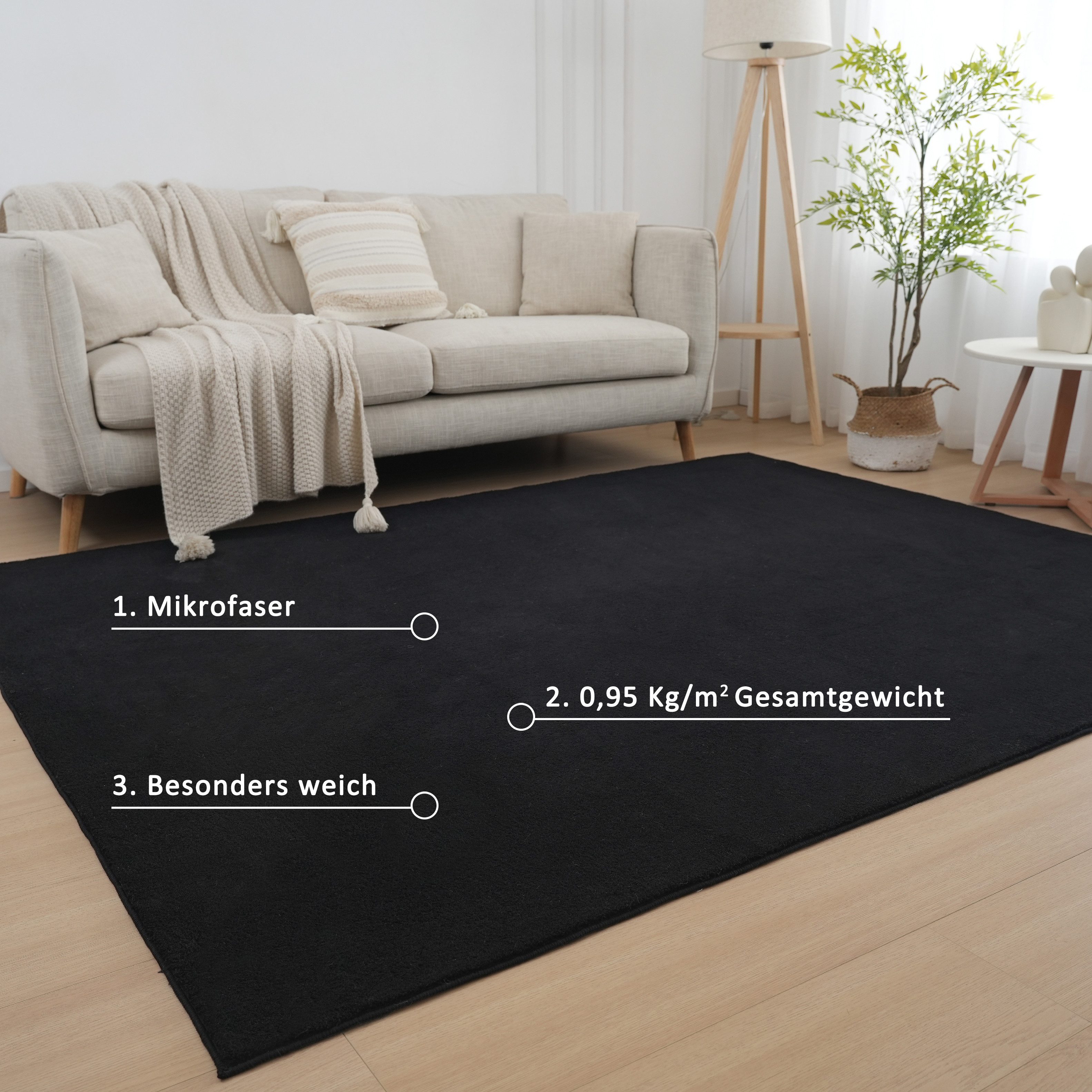 my home Vloerkleed Cali light, weich, modern, waschbar Effen kleuren, knuffelig en zacht, wasbaar, woonkamer, slaapkamer
