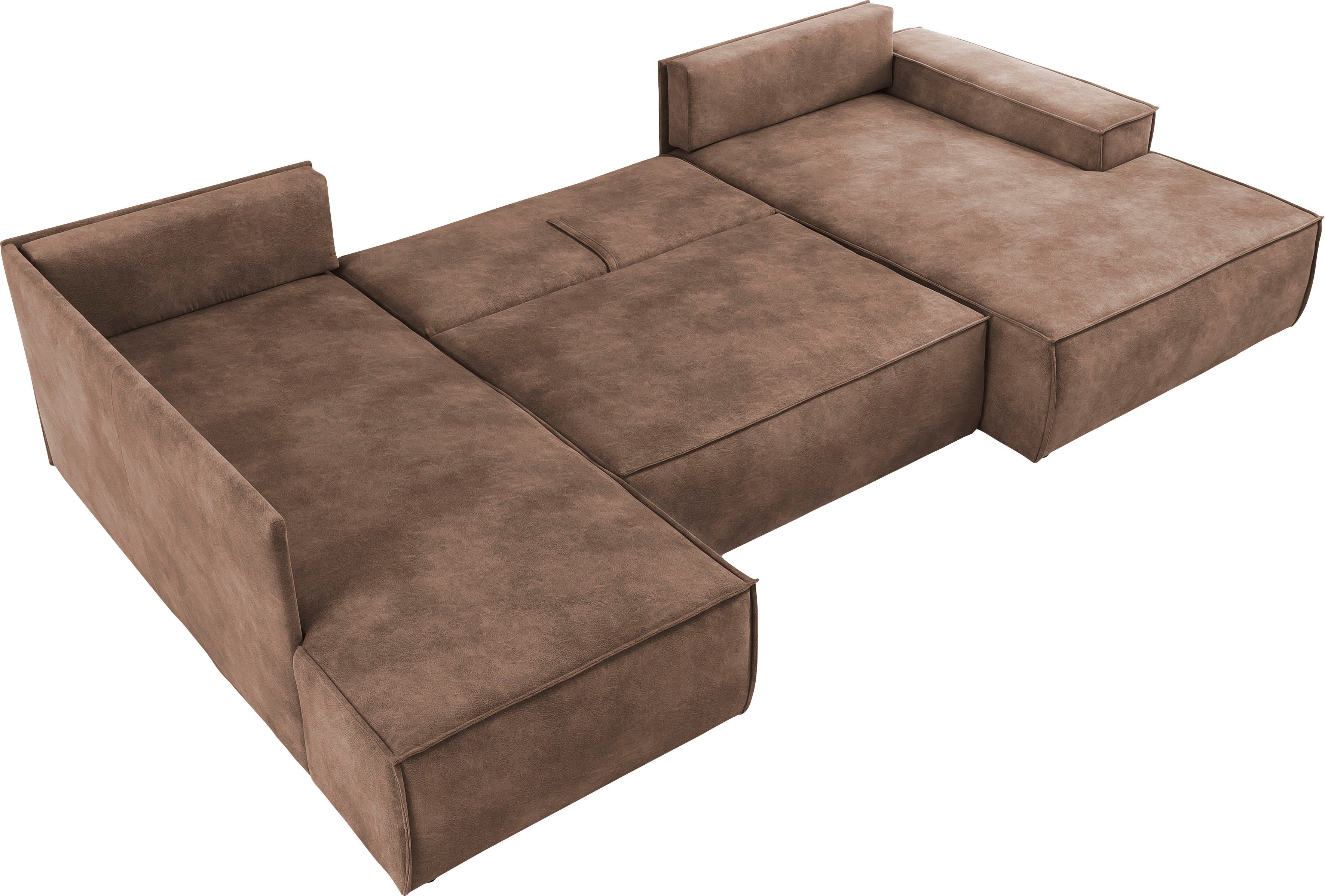 Home affaire Zithoek SHERWOOD 329 cm, U-vorm, slaapbank, Slaapfunctie met bedkist (194x139 cm), cord, vintage, fluweel