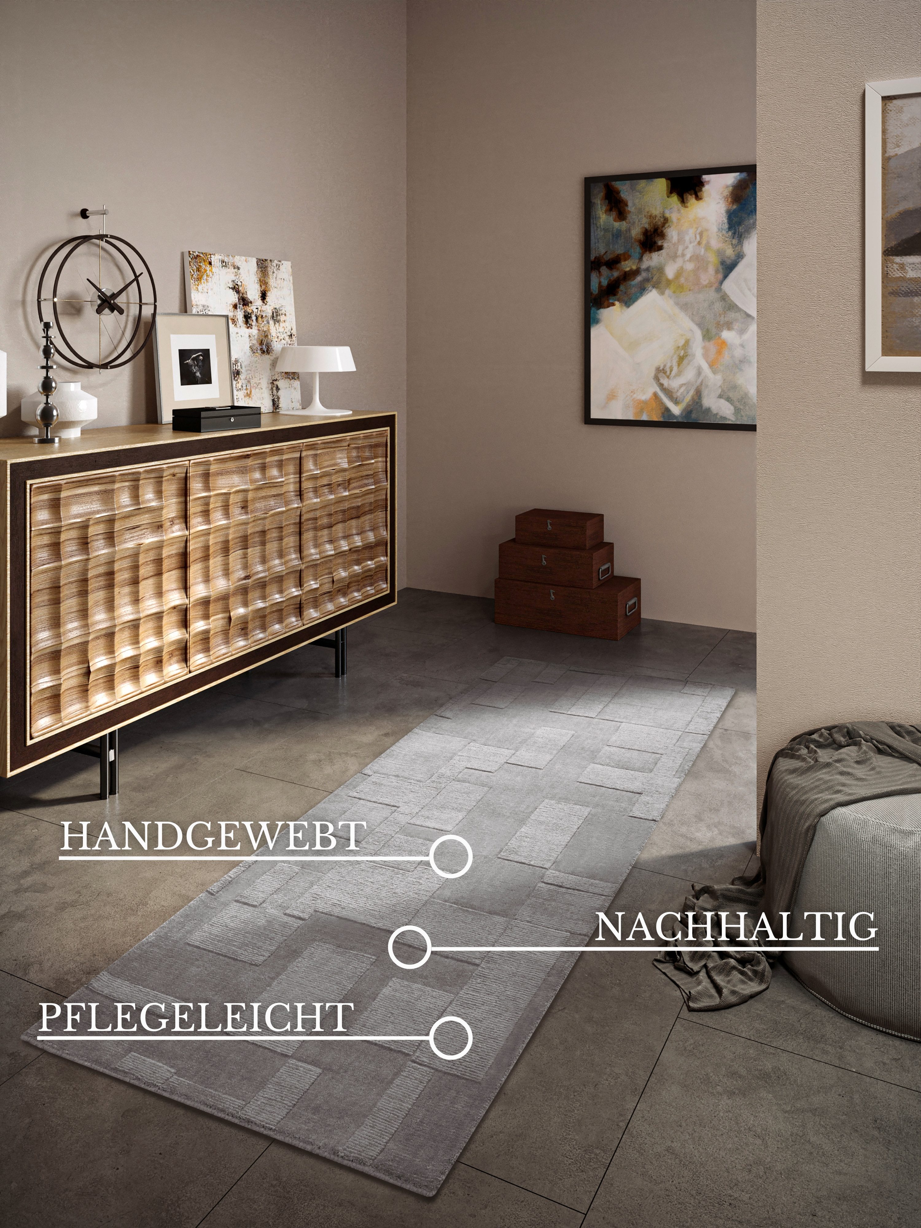 Villeroy & Boch Wollen kleed Wilhelmine Loper, handgeweven, wol, natuur, woonkamer, geometrie, boho