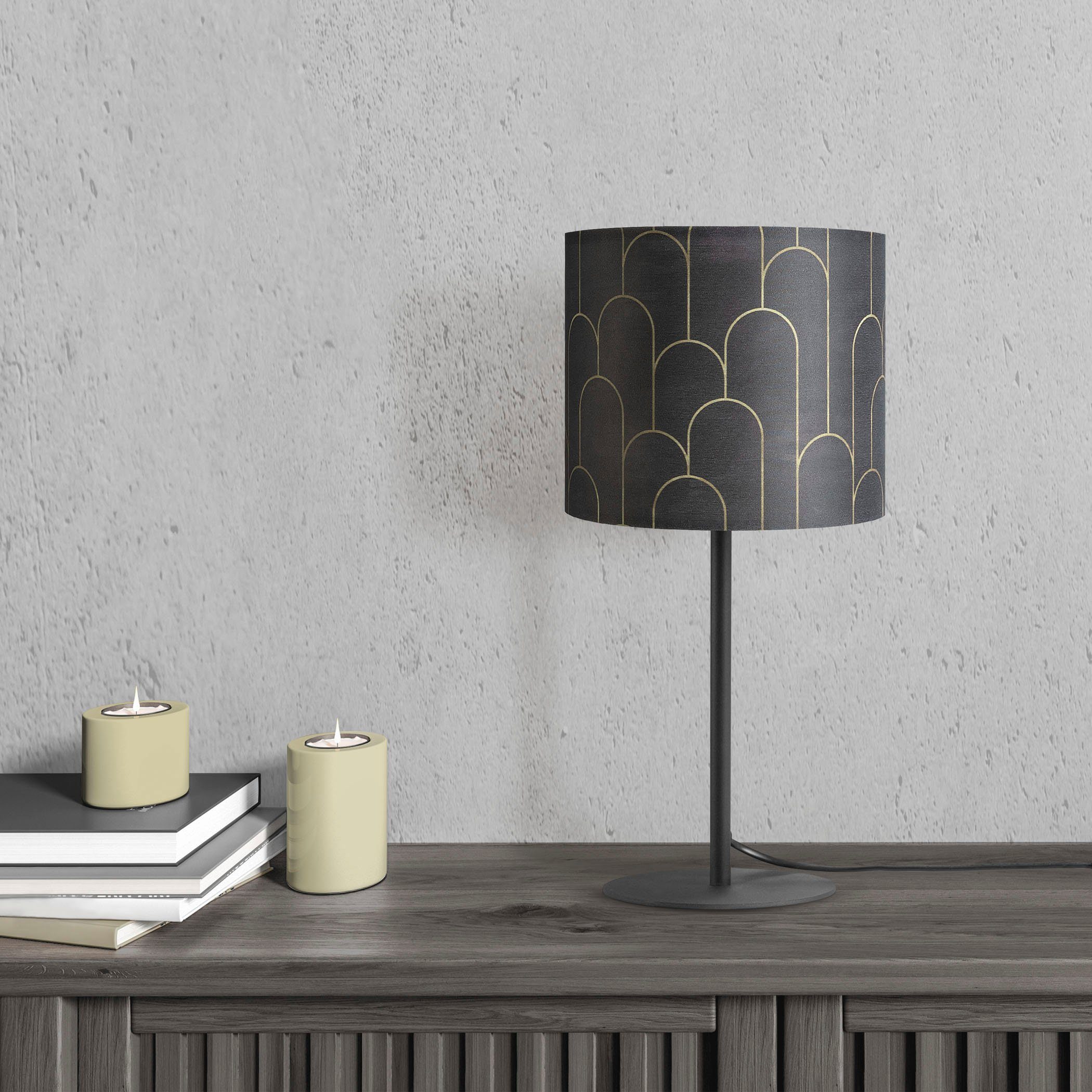 Paco Home Tafellamp Luca Pillar Nacht met kap abstract modern stoffen kap