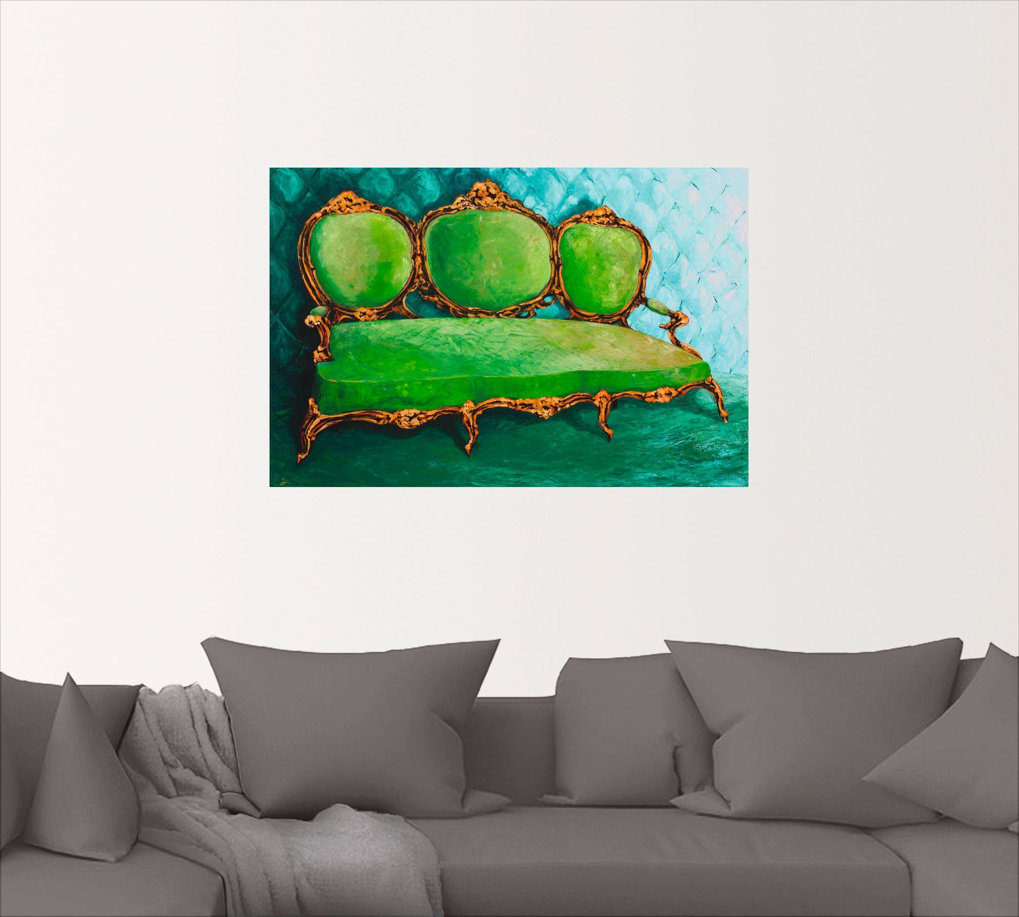 Artland Artprint Bank groen als artprint op linnen, muursticker in verschillende maten