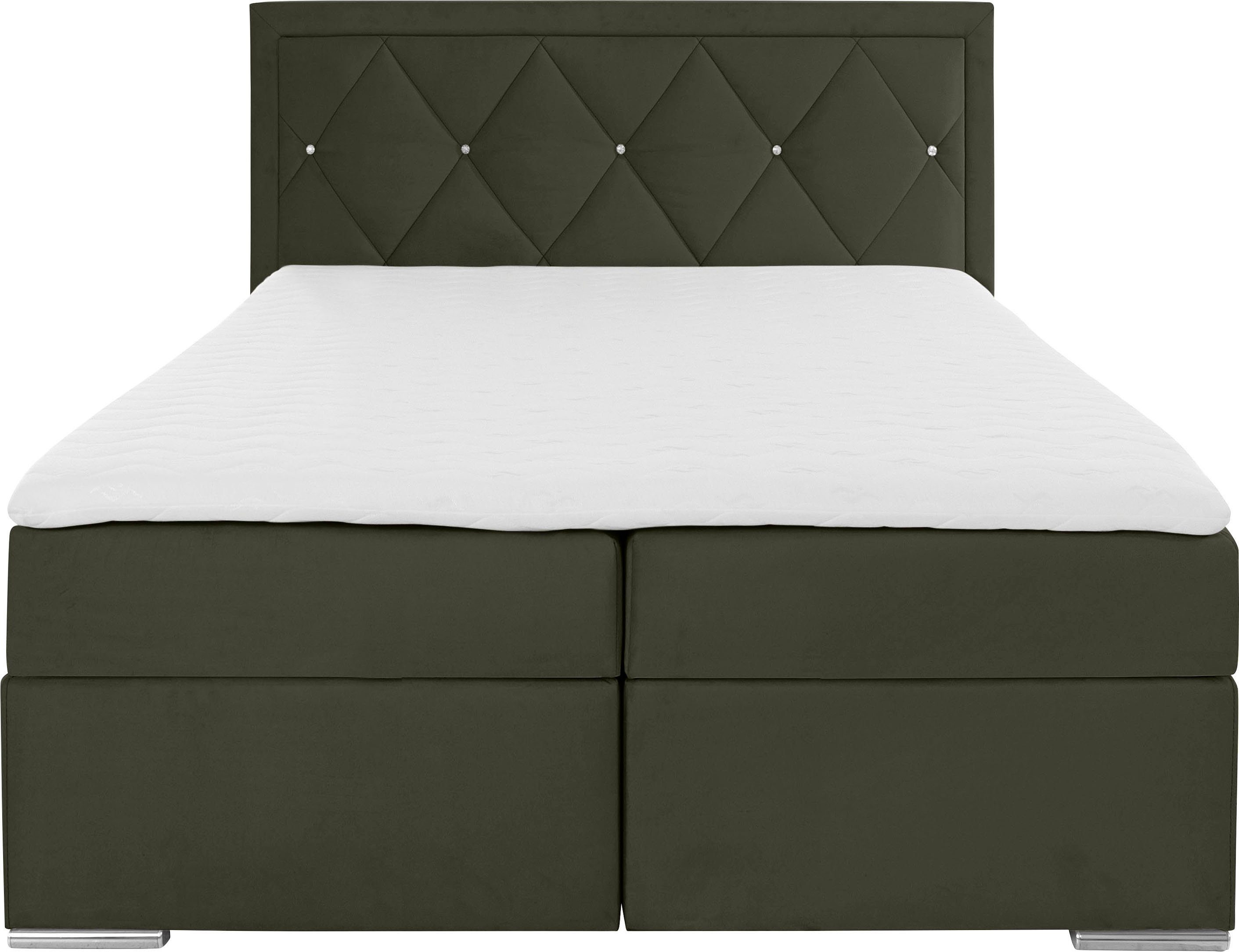 Leonique Boxspring Alfie, bestseller, optioneel met bedlade met strassteentjes in het hoofdbord, h2, h3 en h4 ter keuze