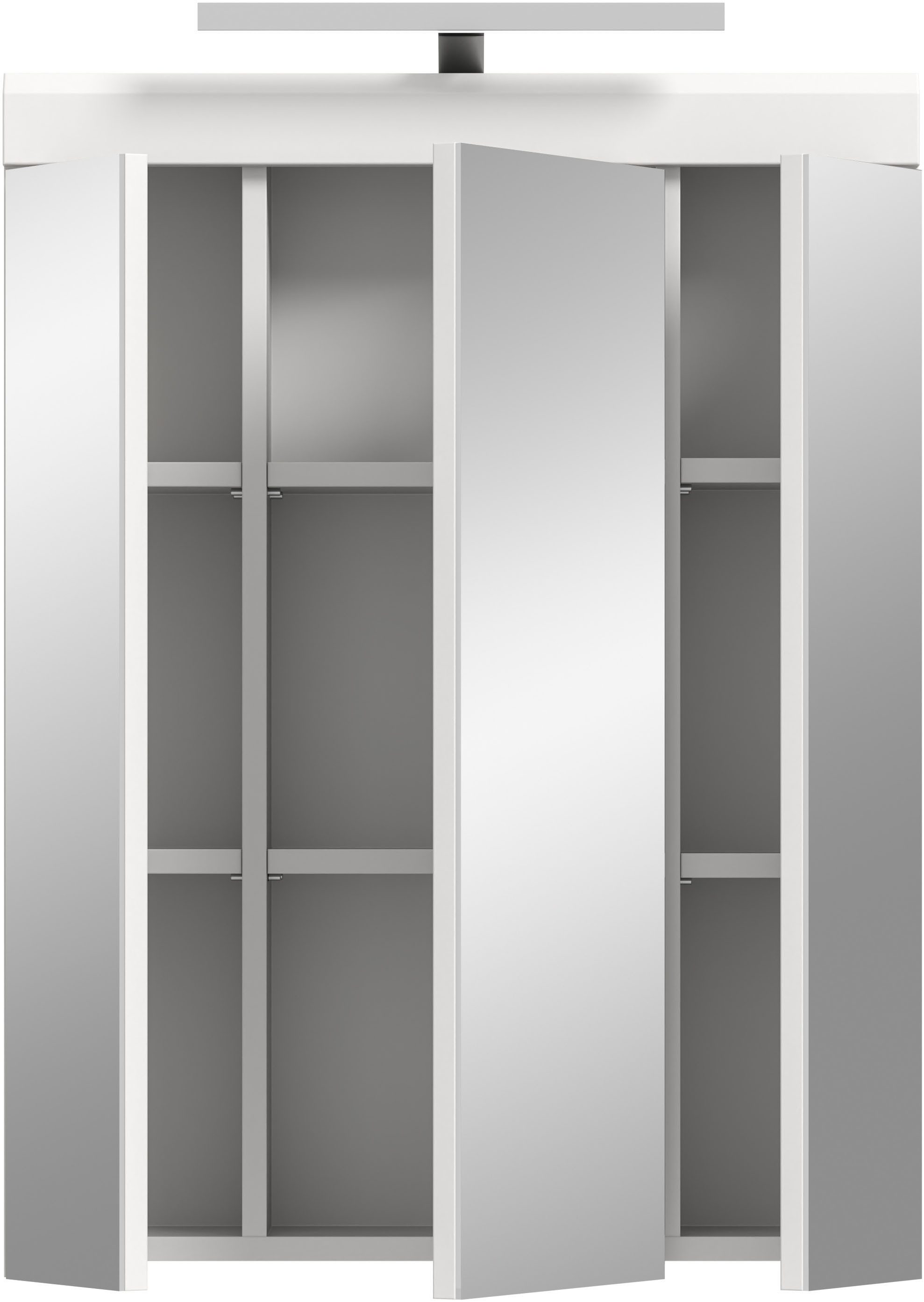 INOSIGN Spiegelkast Siena, breedte 60 cm, incl. verlichting, 3 spiegelt deuren, 9 vakken in verschillende kleuren verkrijgbaar, badkamermeubels, spiegel, badkamerkast, badkamer (set)