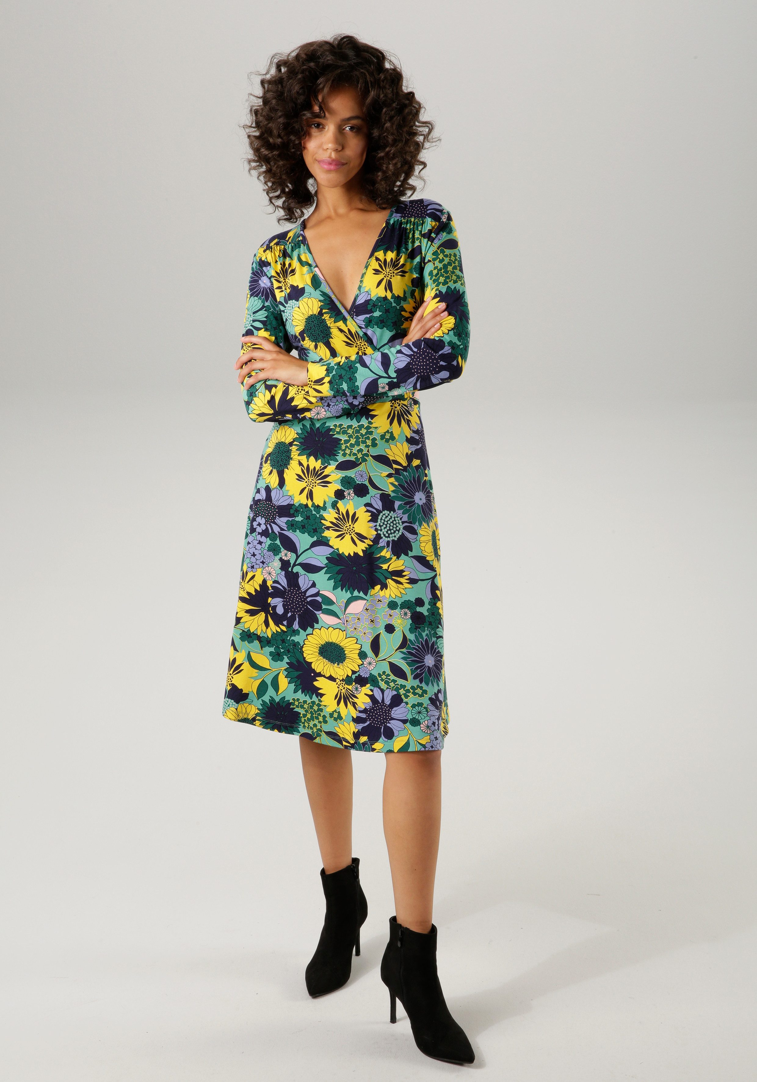 Aniston CASUAL Jerseyjurk met v-hals in wikkel-look