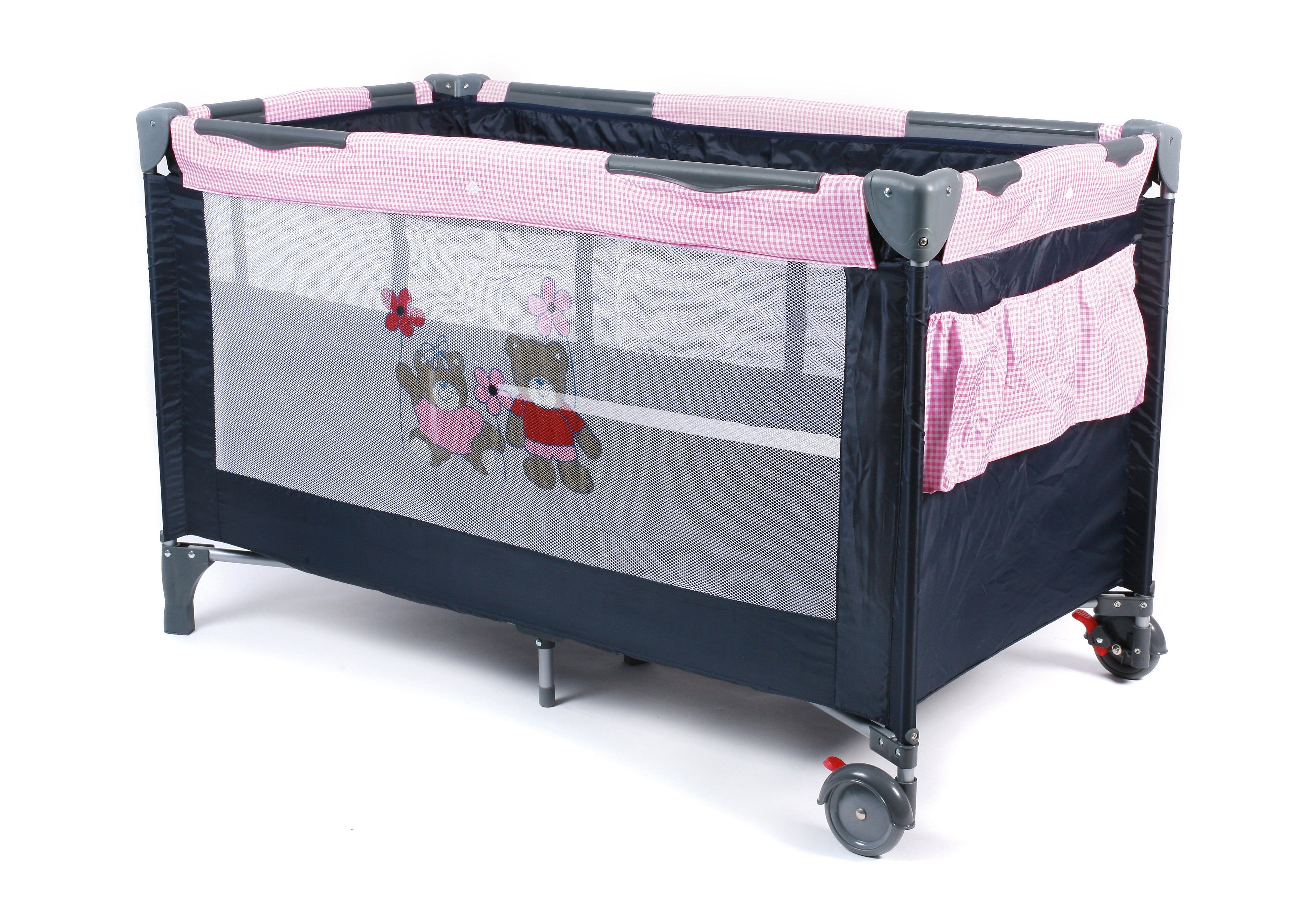 CHIC4BABY Baby-campingbed Luxus Pink Checker incl. draagtas