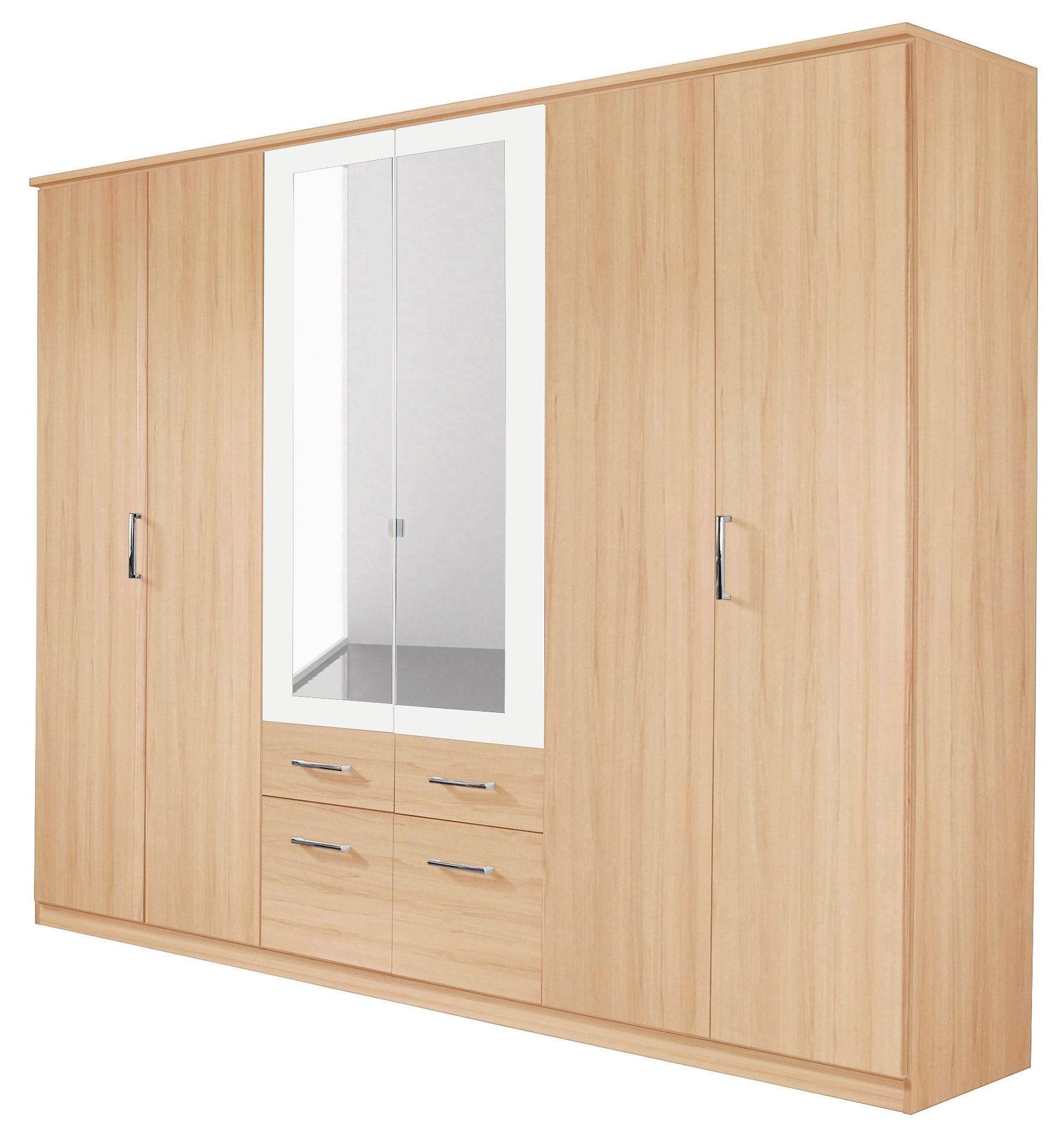 rauch Kledingkast Draai-deurkast Garderobe BURANO met lades en spiegelomranding in kleuraccent made in germany kledingkasten maat 271 cm x 212 cm x