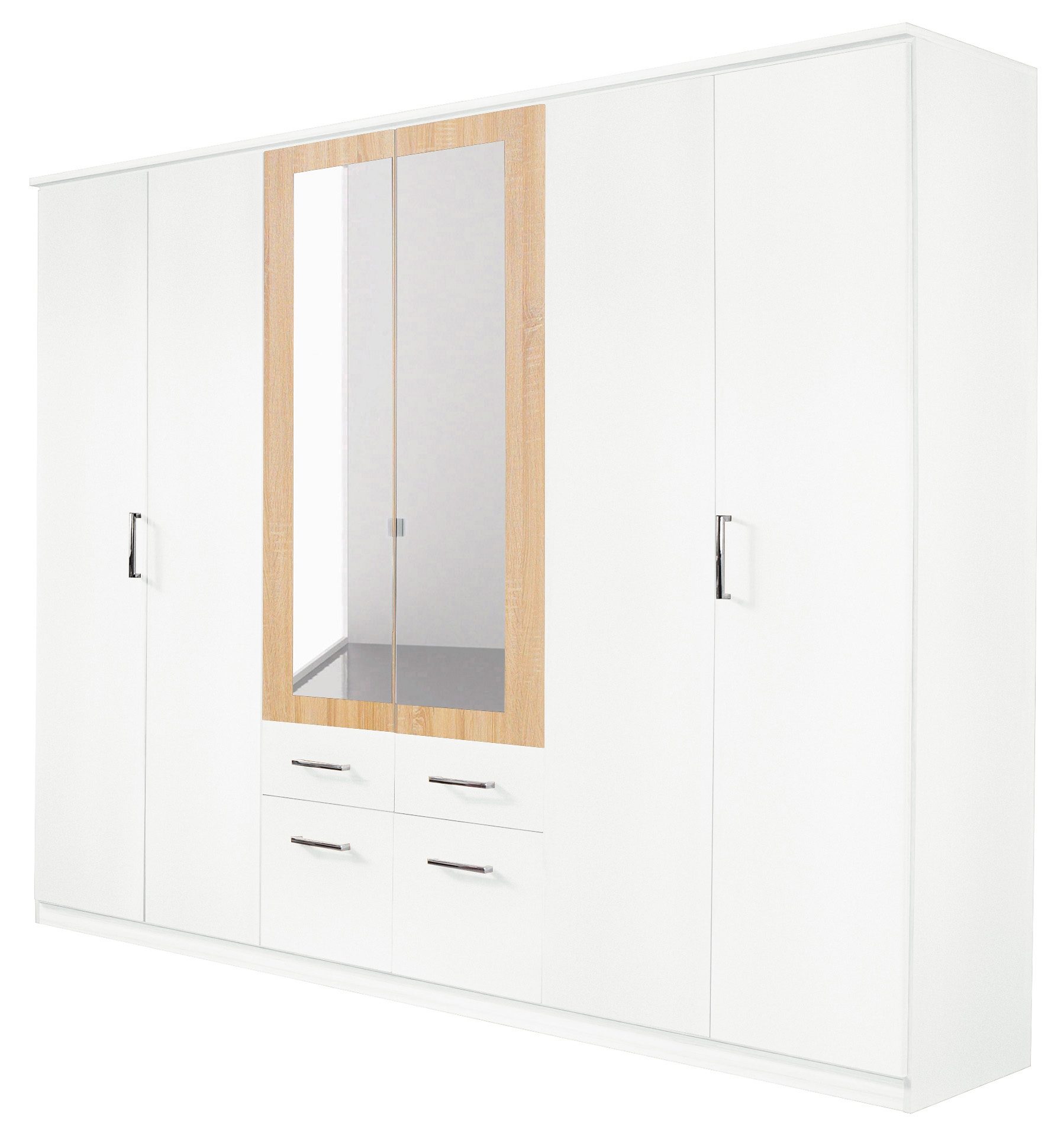 Rauch Kledingkast Draai-deurkast Garderobe BURANO met lades en spiegelomranding in kleuraccent made in germany