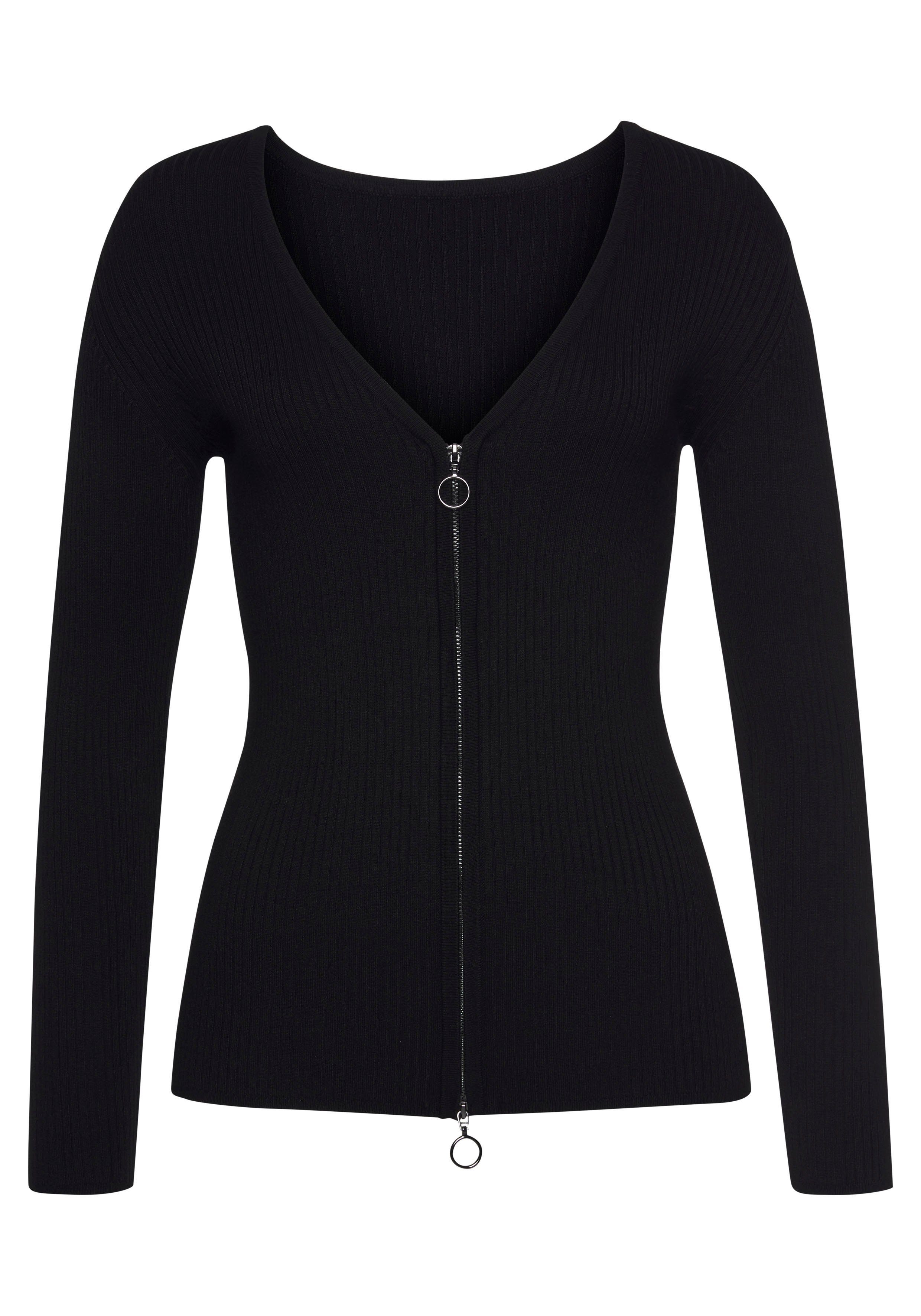 Lascana Vest met rits, getailleerde korte gebreide jas