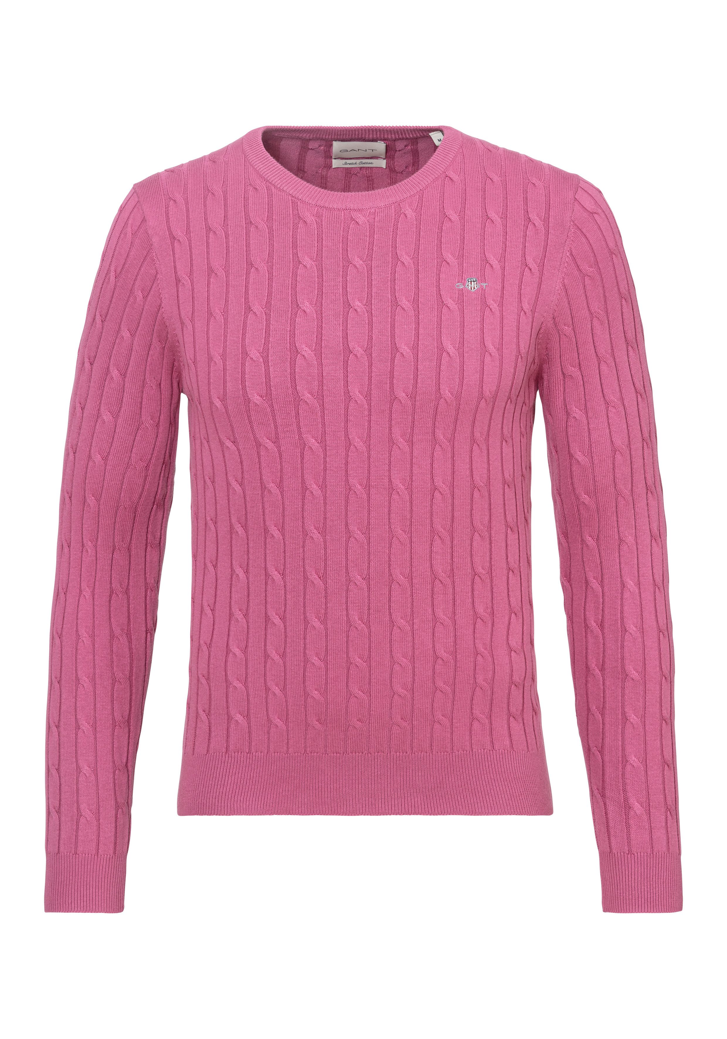 Gant Gebreide trui Stretch Cotton Cable C-Neck met logoborduursel op borsthoogte