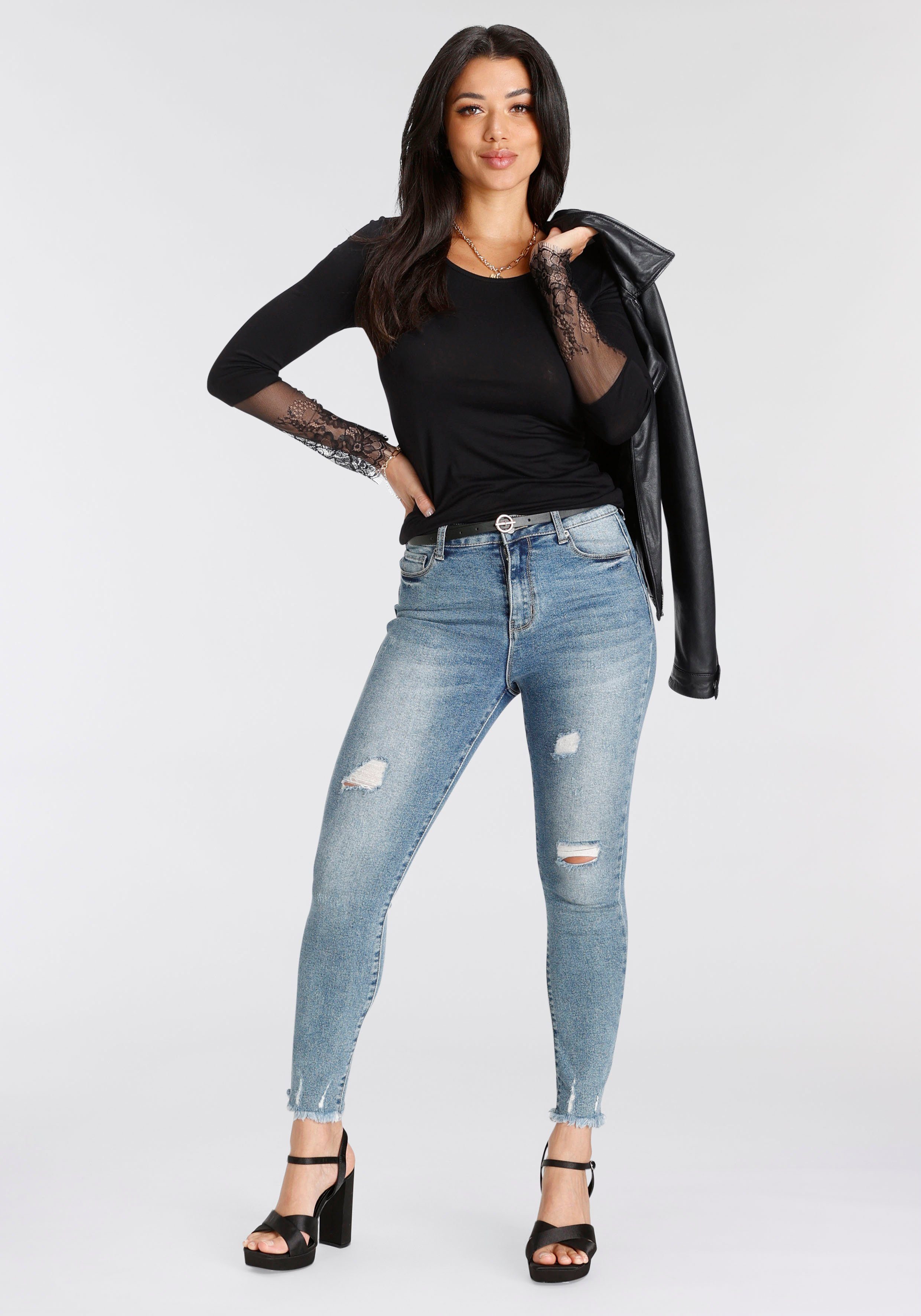Melrose Shirt met lange mouwen getailleerde pasvorm, van jersey en kant