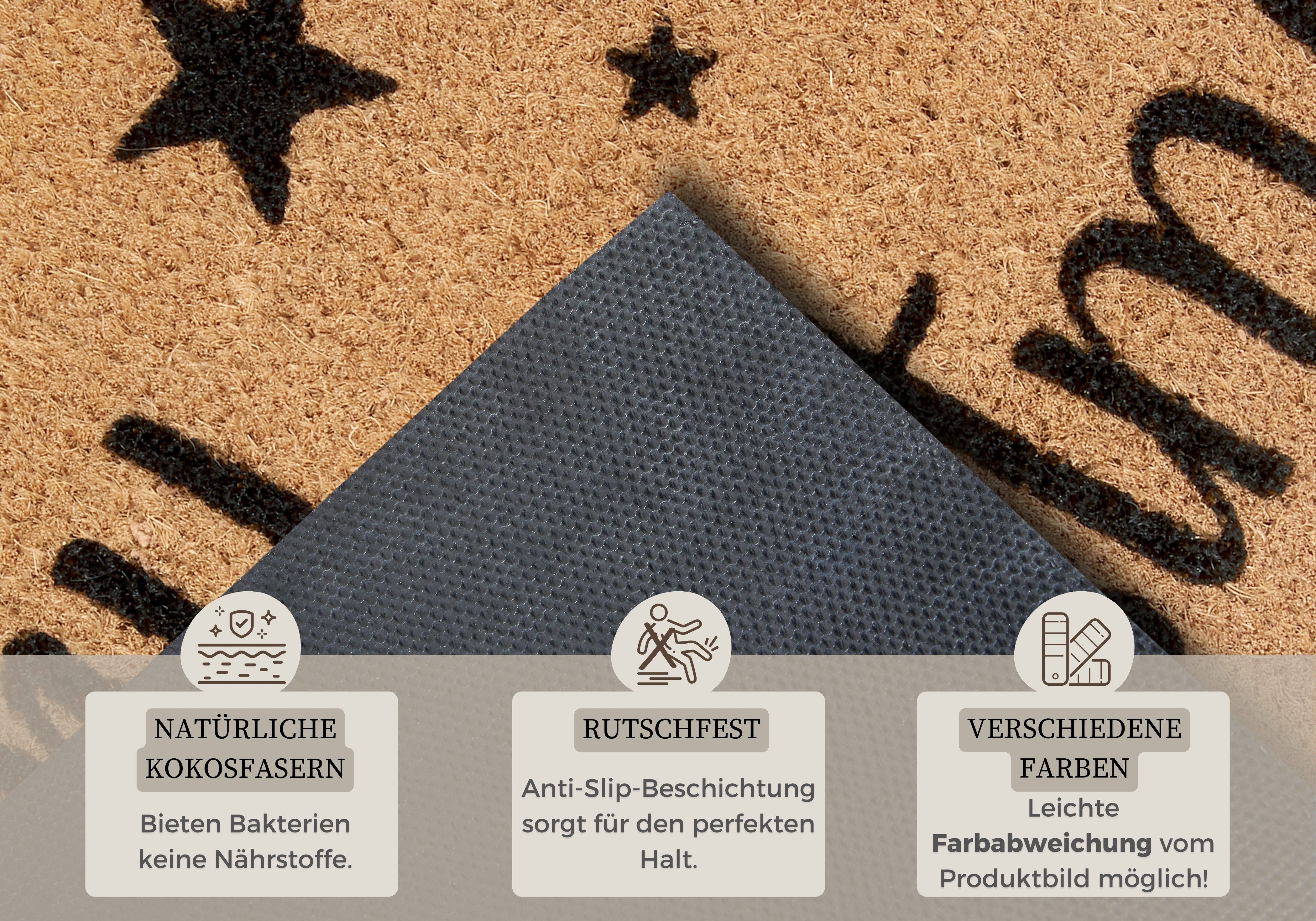 HANSE Home Mat Kokos Christmas Stars Kerstmis, vuilafstotende mat, buiten, antislip, binnen, kokosmat