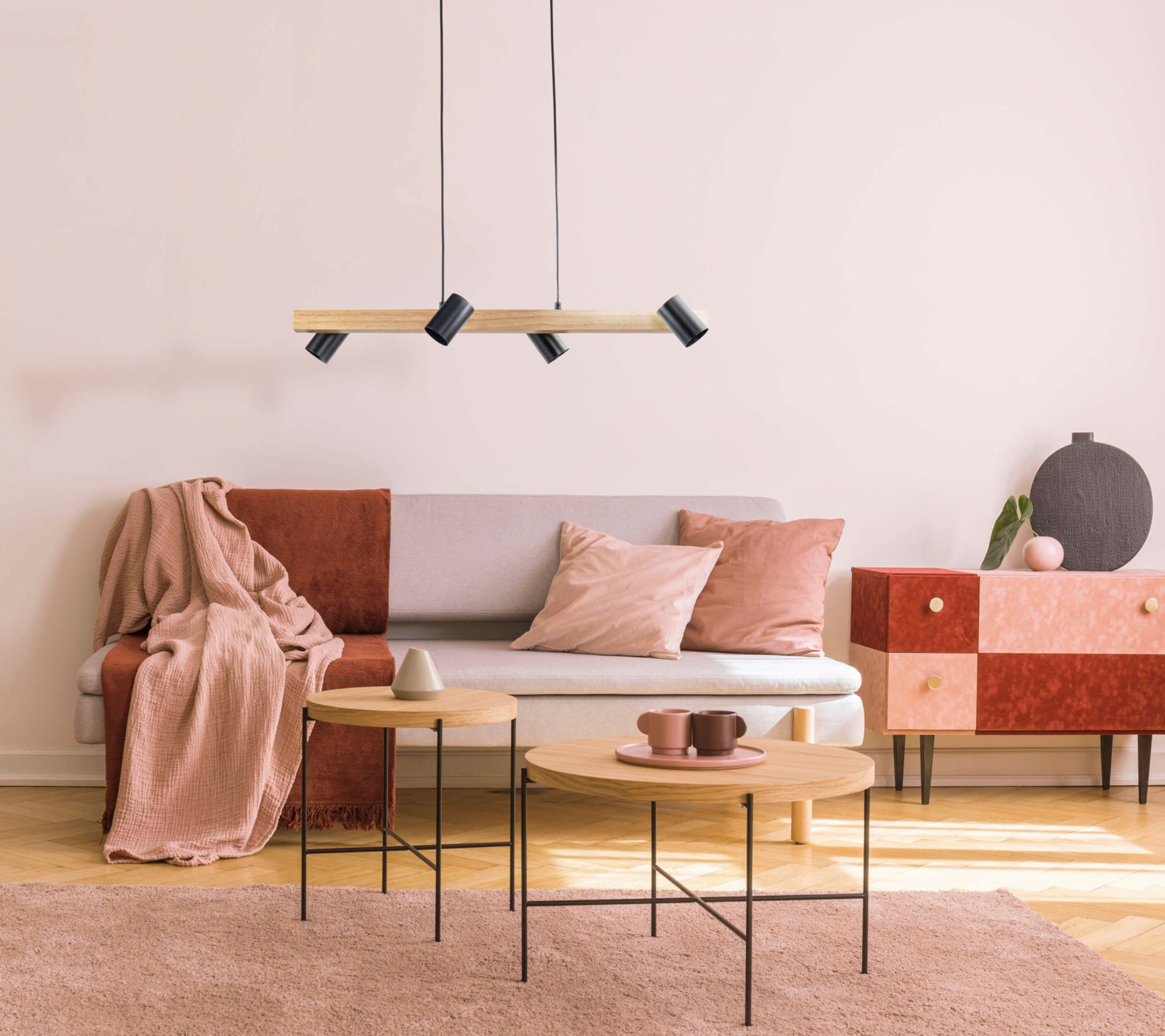 näve Hanglamp Frida Materiaal metaal/gummiboom, kleur natuurlijk/zwart, excl. 4xGU10 max. 40W (1 stuk)