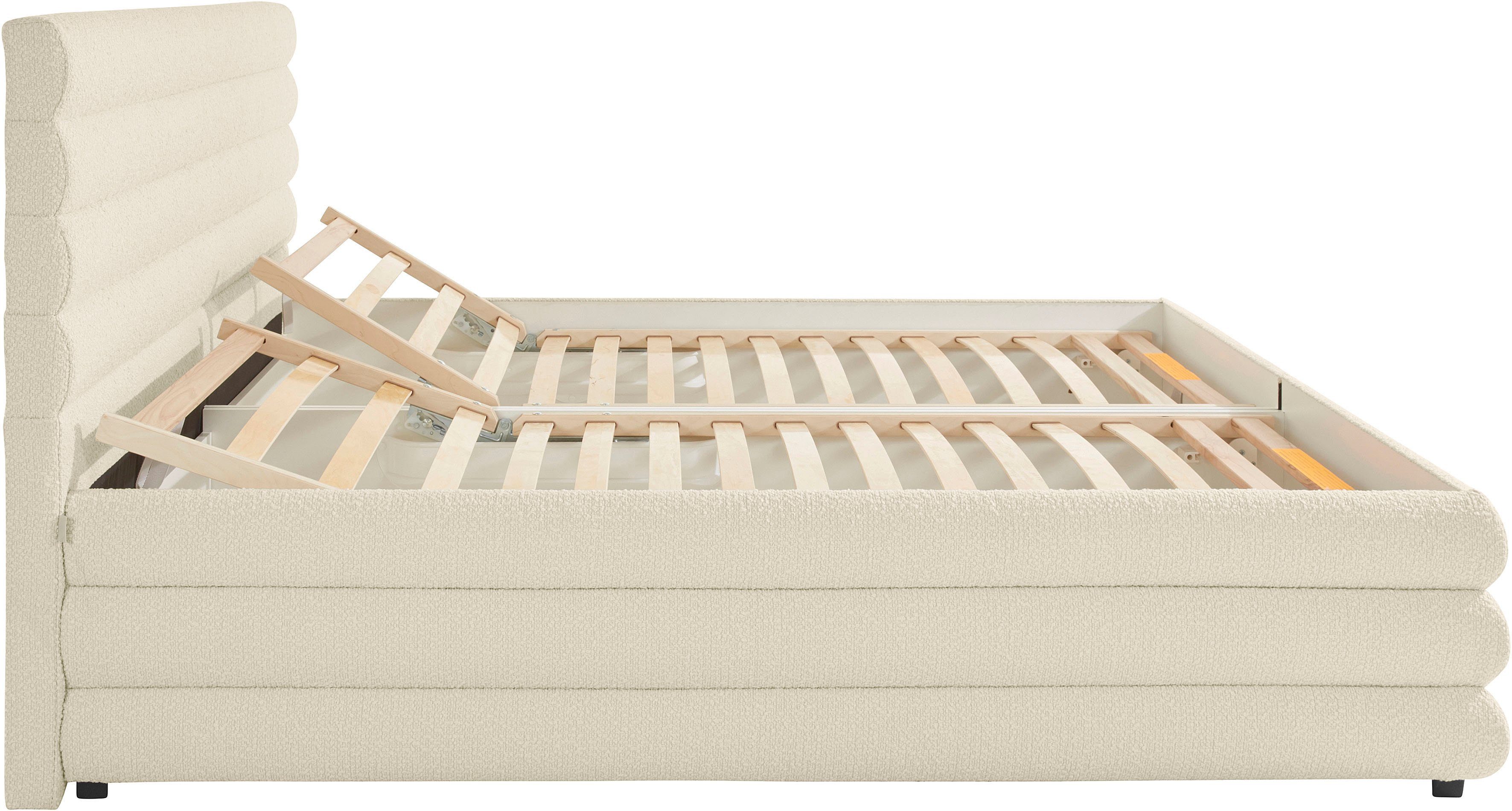 LeGer Home by Lena Gercke Gestoffeerd bed Maylis bouclé naar keuze met en zonder matras en lattenbodem, ook in 200 cm breedte