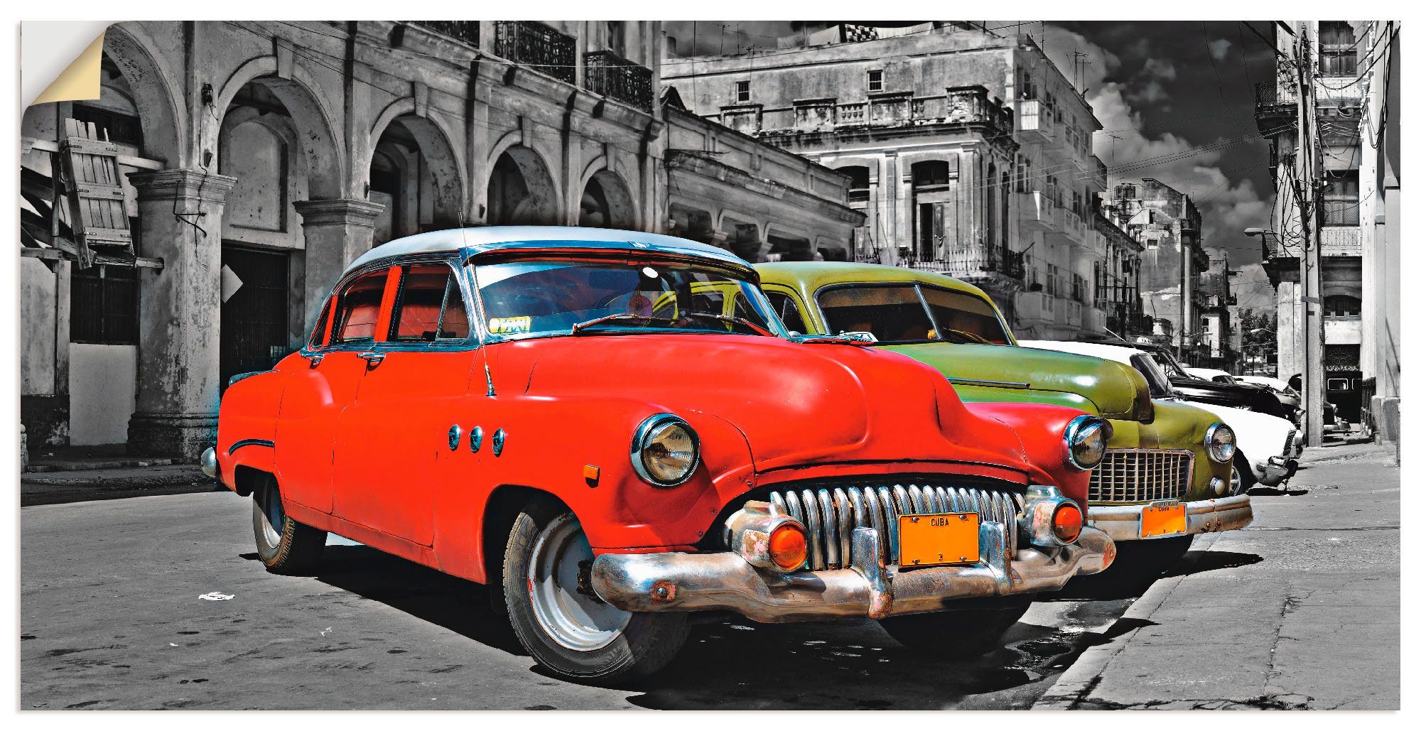 Artland Artprint Aanzicht van kleurrijke havanna auto’s als artprint van aluminium, artprint op linnen, muursticker, verschillende maten