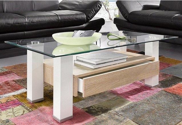 Salontafel met lade en vensterglasplaat Salontafel met lade en vensterglasplaat
