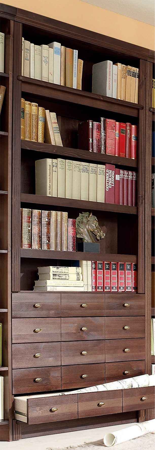Home affaire Boekenkast Soeren van massief grenen, in 2 hoogten, diepte 29 cm, met 5 laden