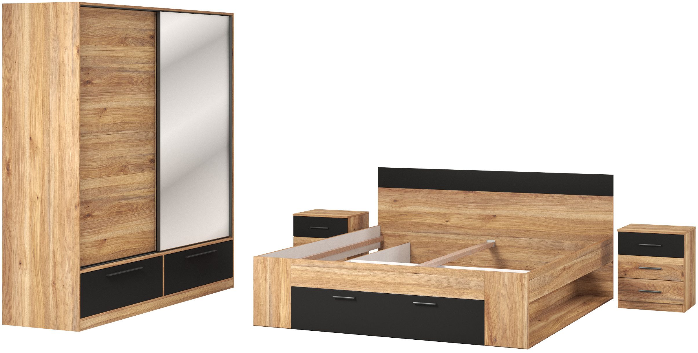 INOSIGN Bedframe Faweza, Breedte 160 of 180 cm, Opbergbank Functiebureau lade met extra veel opbergruimte