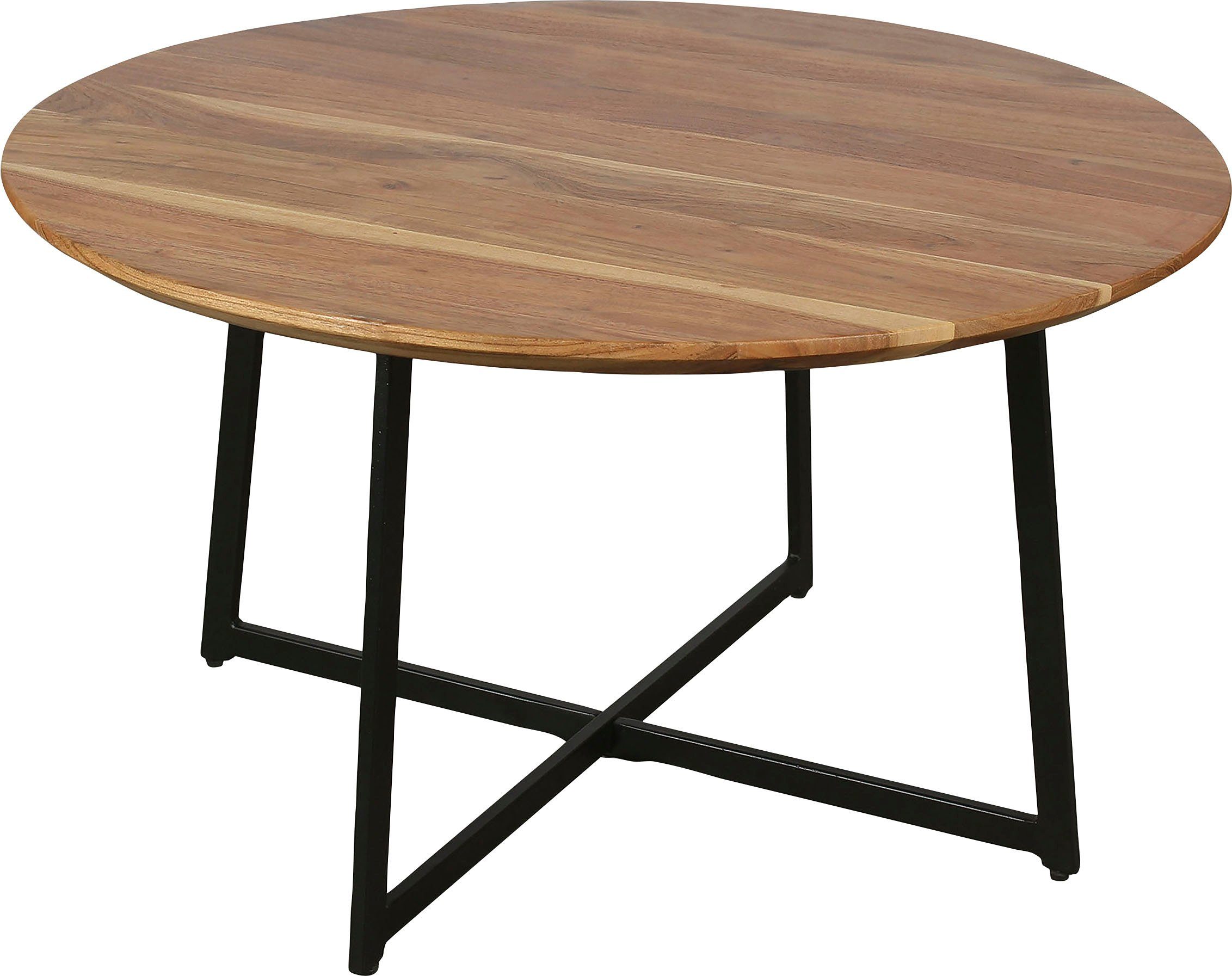byLIVING Salontafel Alina met massief acaciahout - plaat en zwarte metalen frame, rond 80 cm.