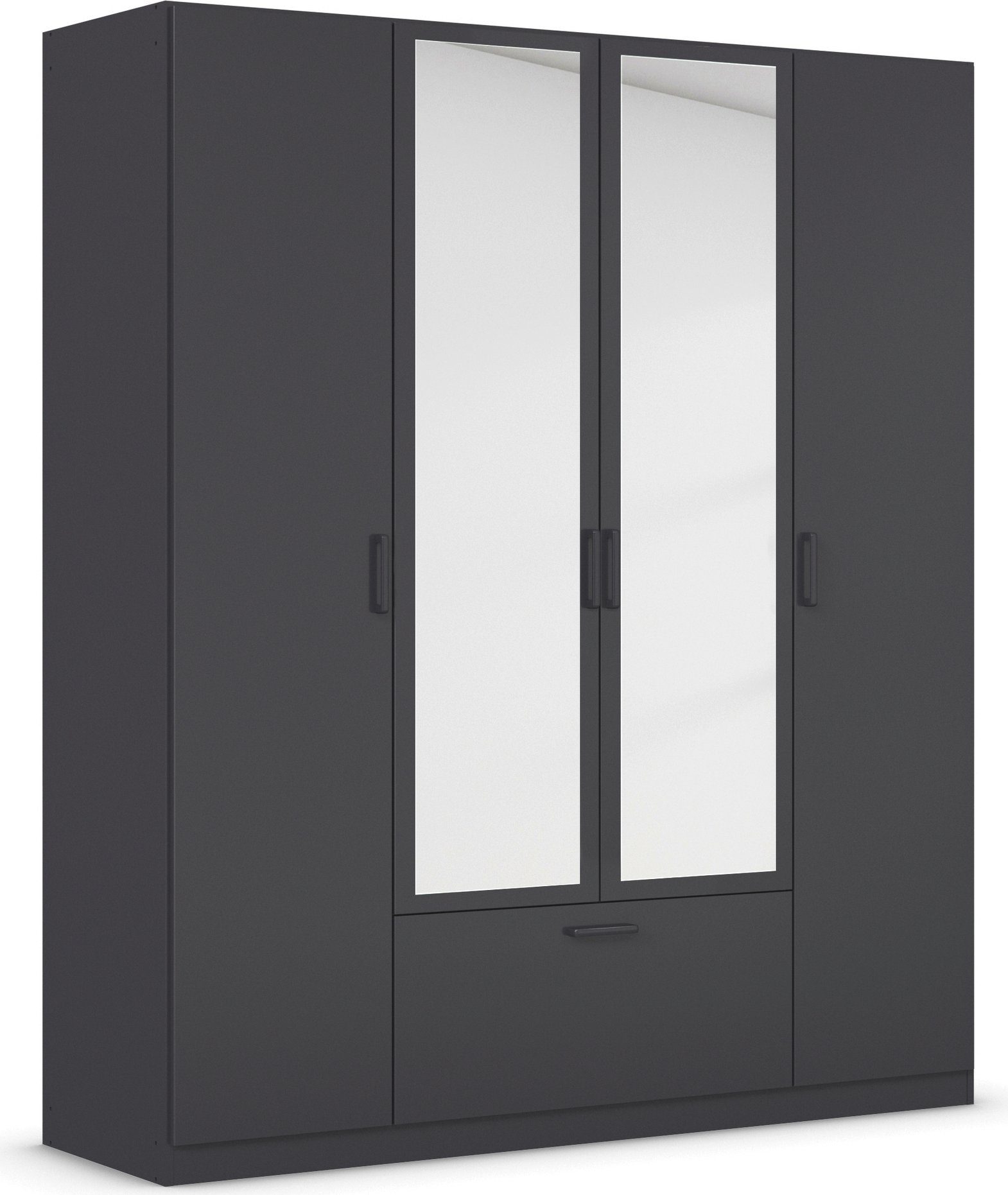 rauch Draaideurkast Kledingkast kast garderobe waskast BARI met spiegel met lades in het midden, moderne greep in grijs metallic made in germany