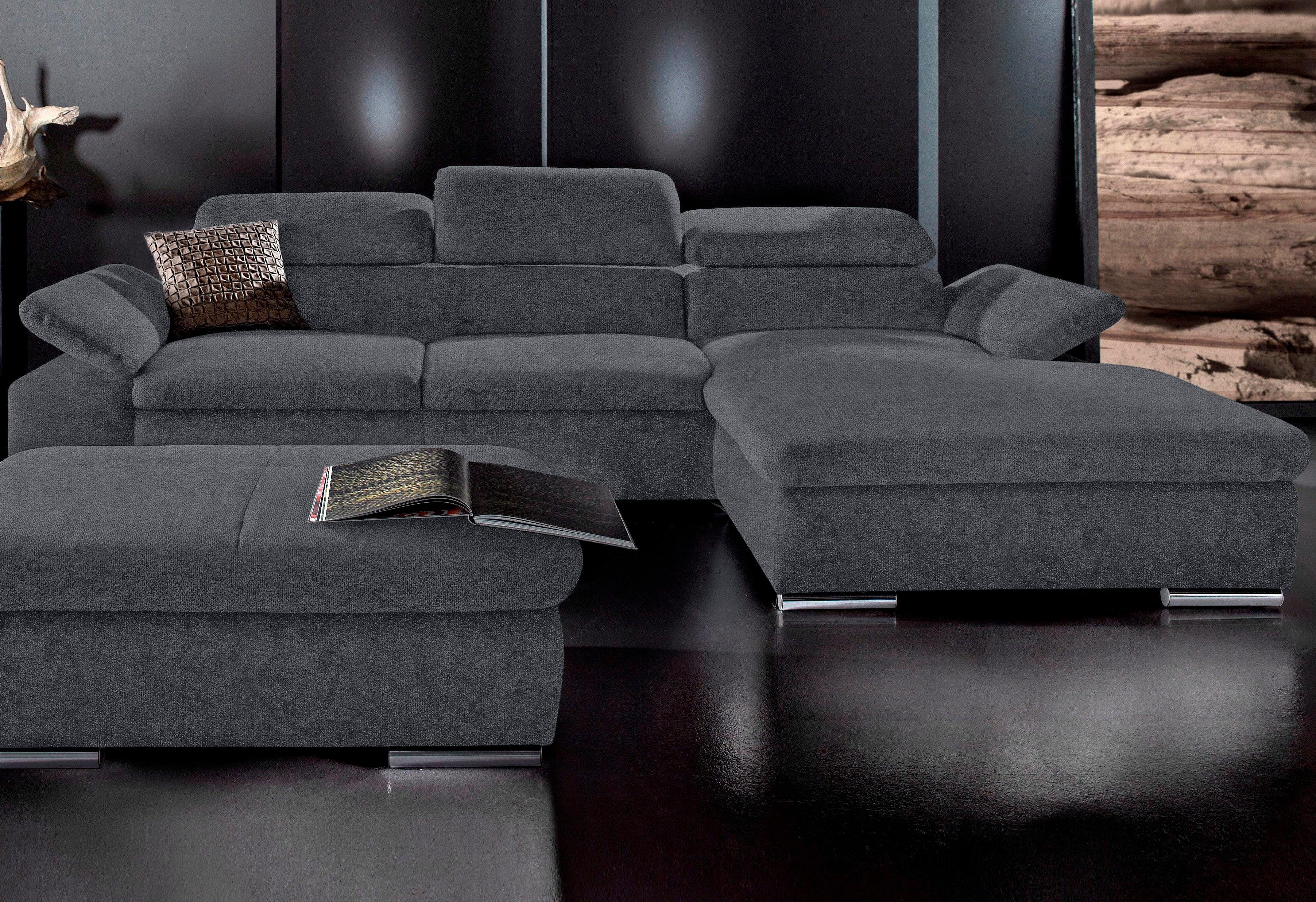 sit&more Hoekbank Alcudia L-vorm optioneel met slaapfunctie grijs, hoekbanken, 285 cm