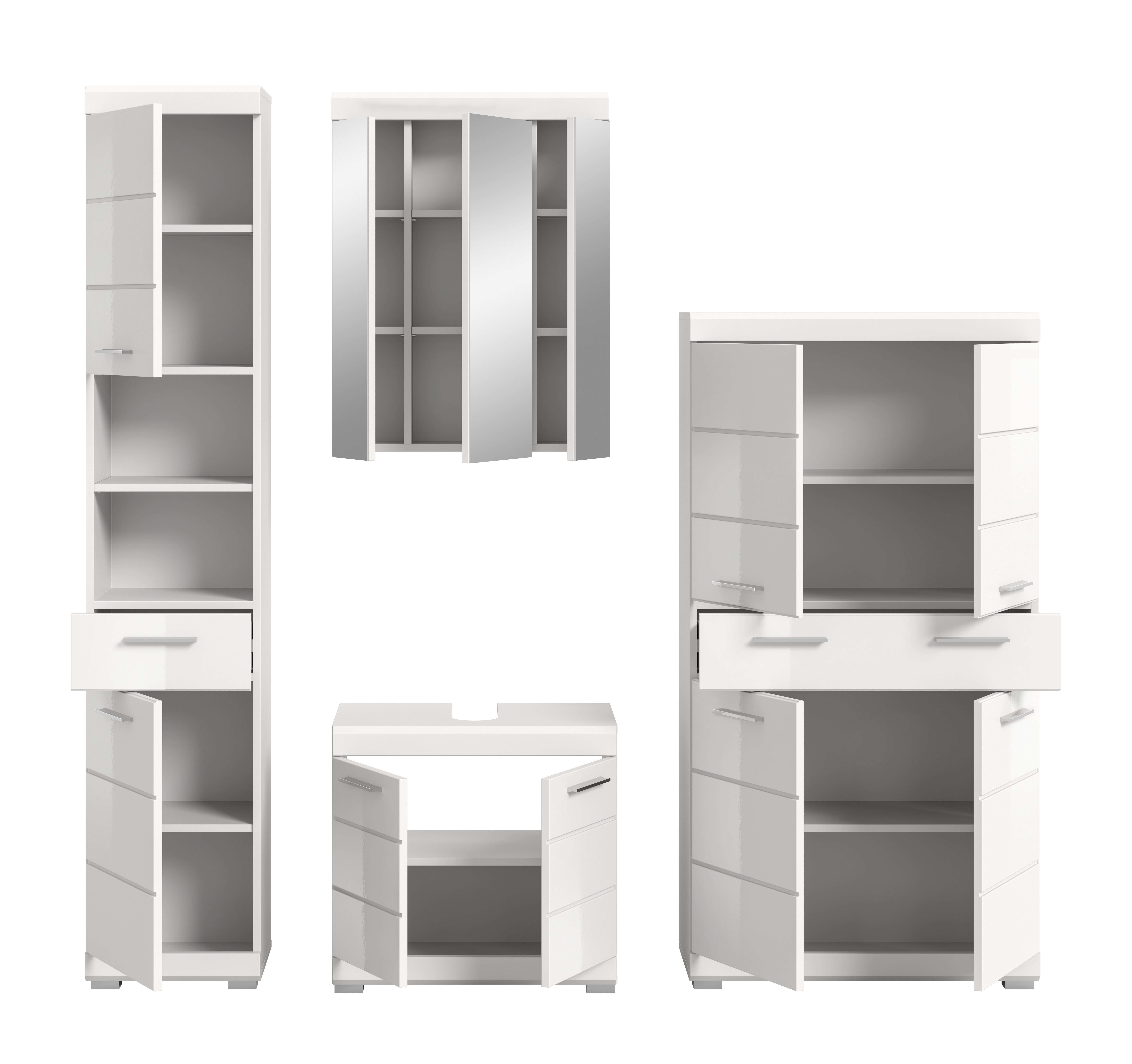INOSIGN Badkamerserie Siena, 4-delig, bestaande uit: Hoge kast, wastafelonderkast, spiegelkast, middenkast (set, 4-delig)