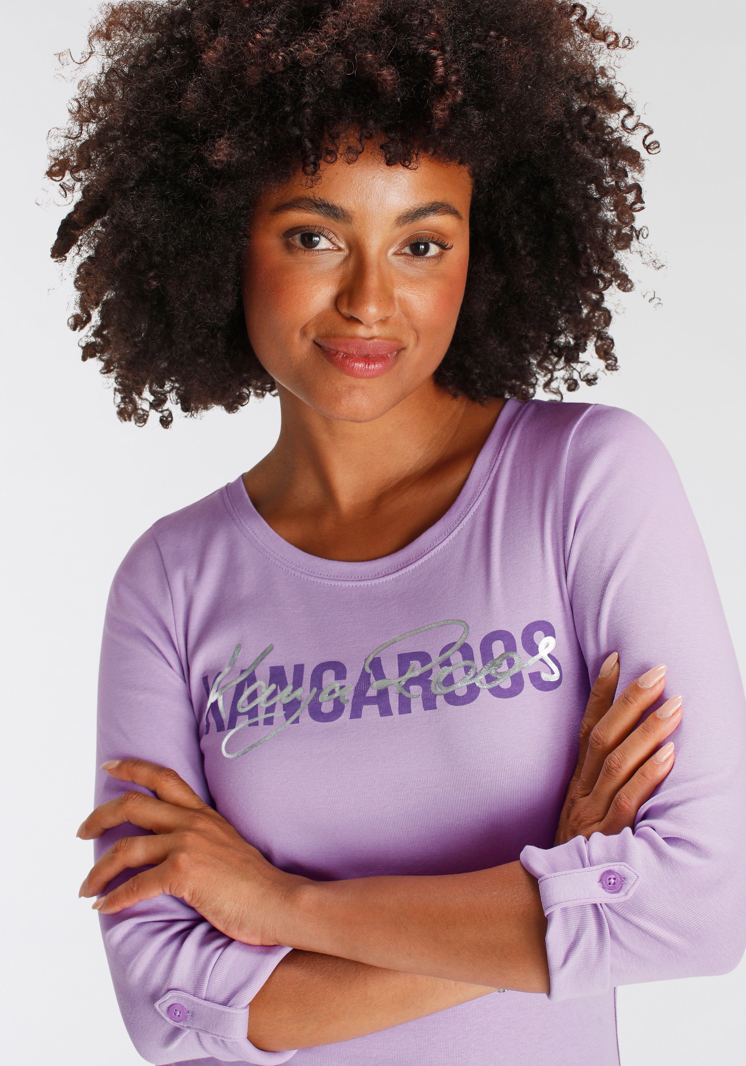KangaROOS Shirt met lange mouwen oprolbare mouwen, figuurvolgende snit, ronde hals