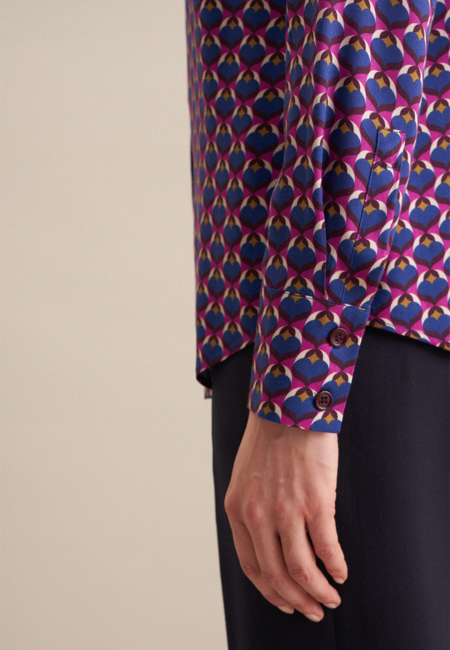 seidensticker Overhemdblouse Zwarte roos Lange mouwen kraag print