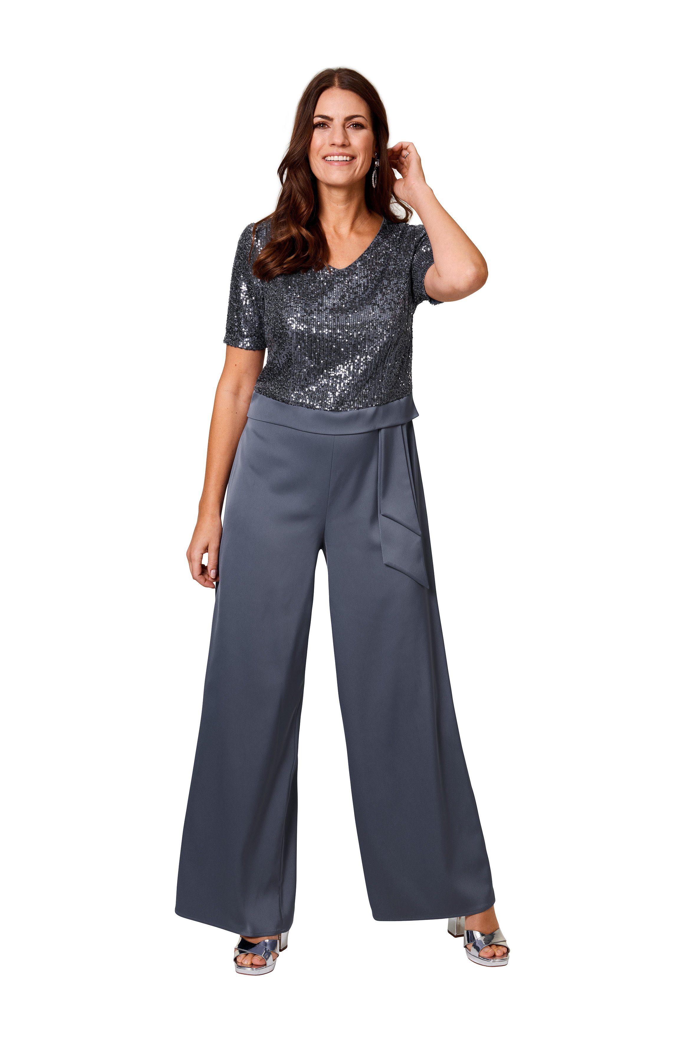 HERMANN LANGE Collection Jumpsuit in culotte-stijl met pailletten dames jumpsuits maat 36 grijs