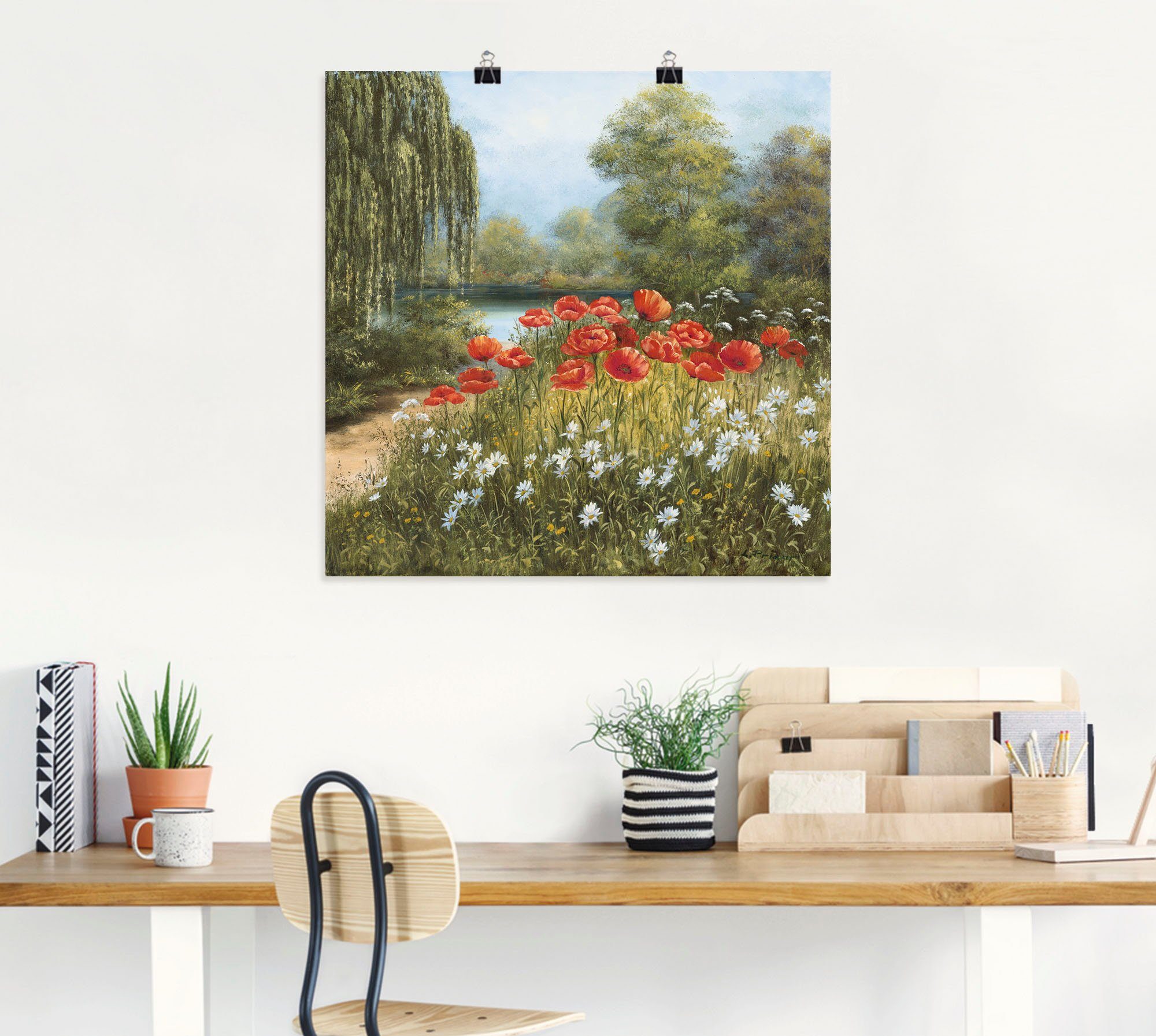 Artland Artprint Klaproosweide aan het meer als artprint van aluminium, artprint voor buiten, artprint op linnen, poster in verschillende maten. maten