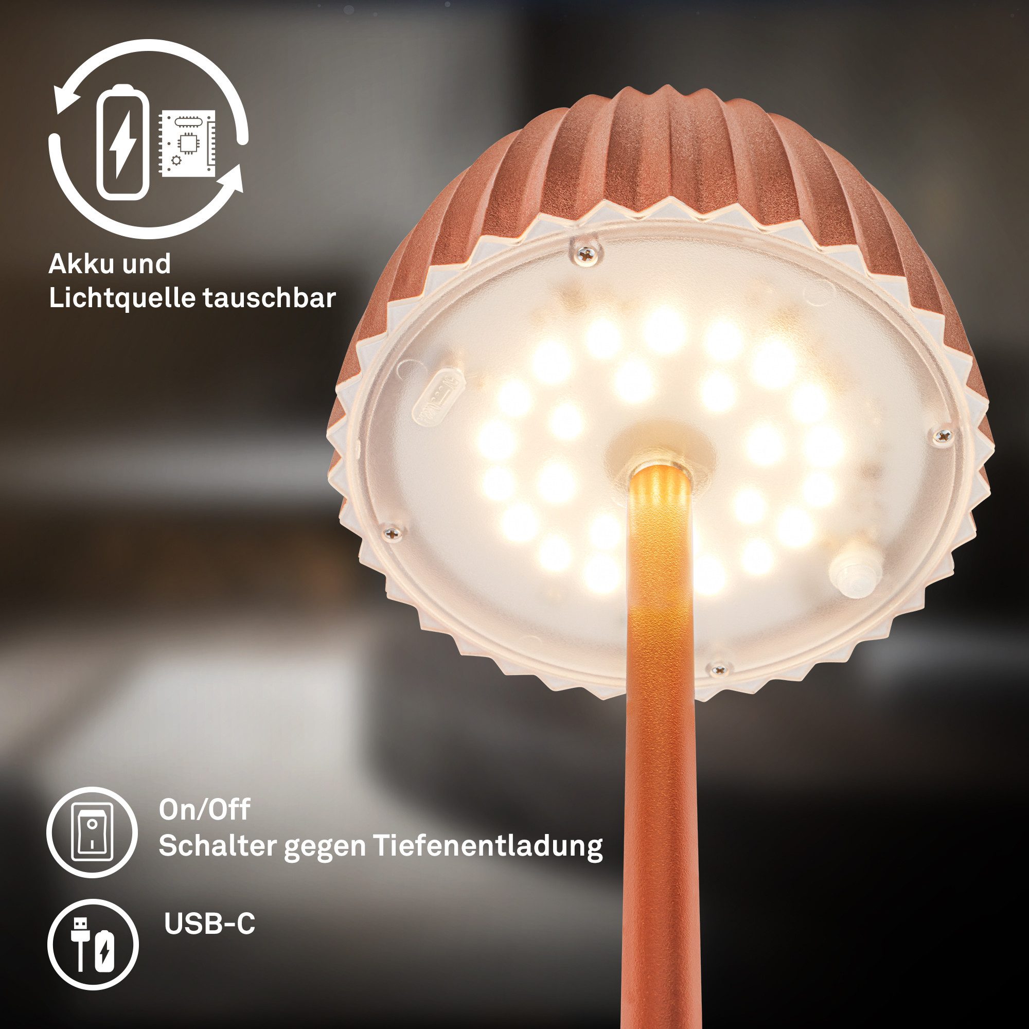 Briloner Leuchten Led-staande lamp Accu LED vloerlamp, koperkleurig