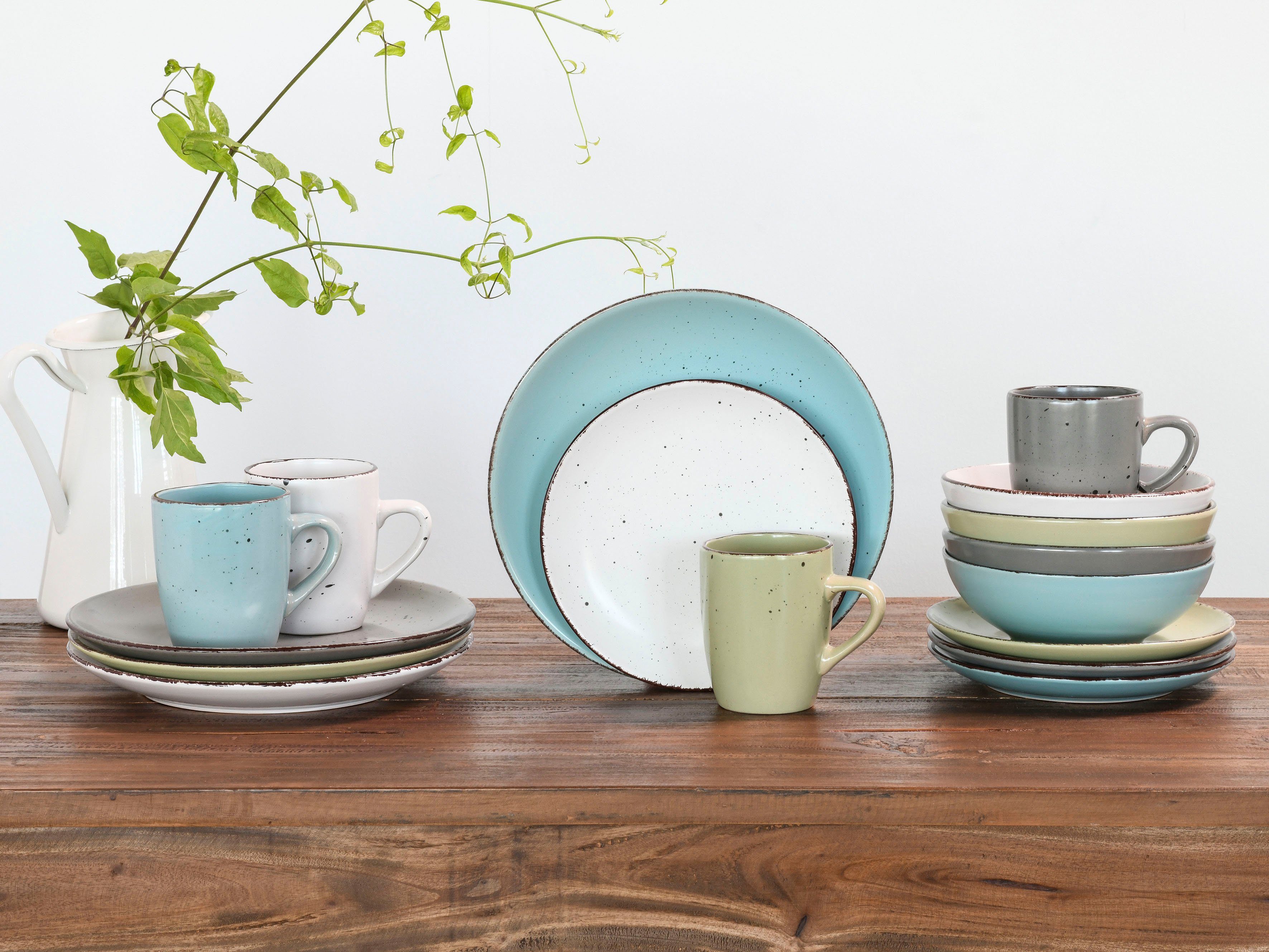 CreaTable Combi-servies Serviesset FASHION Servies, vintage-look, 16 delen, voor 4 personen (set, 16-delig)