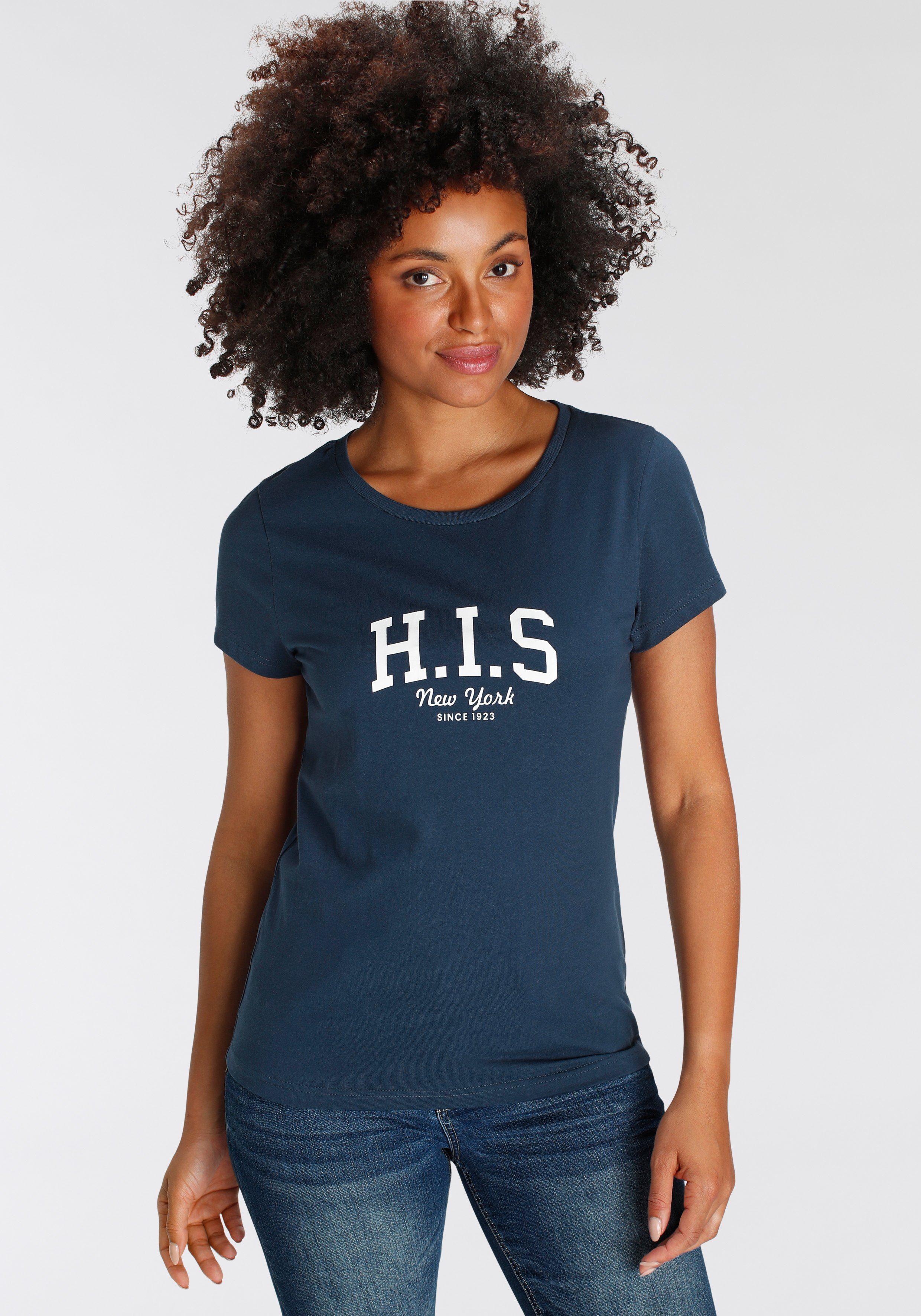 H.I.S T-shirt bedrukt, voor vrije tijd, van katoen