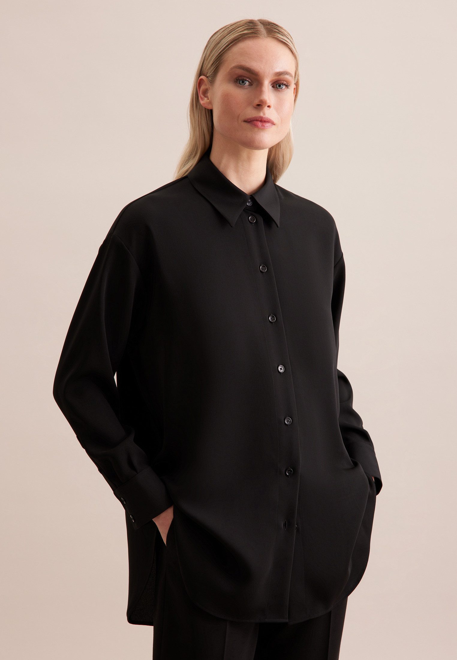 seidensticker Overhemdblouse Lange mouwen kraag uni dames lange blouses maat S (36) zwart