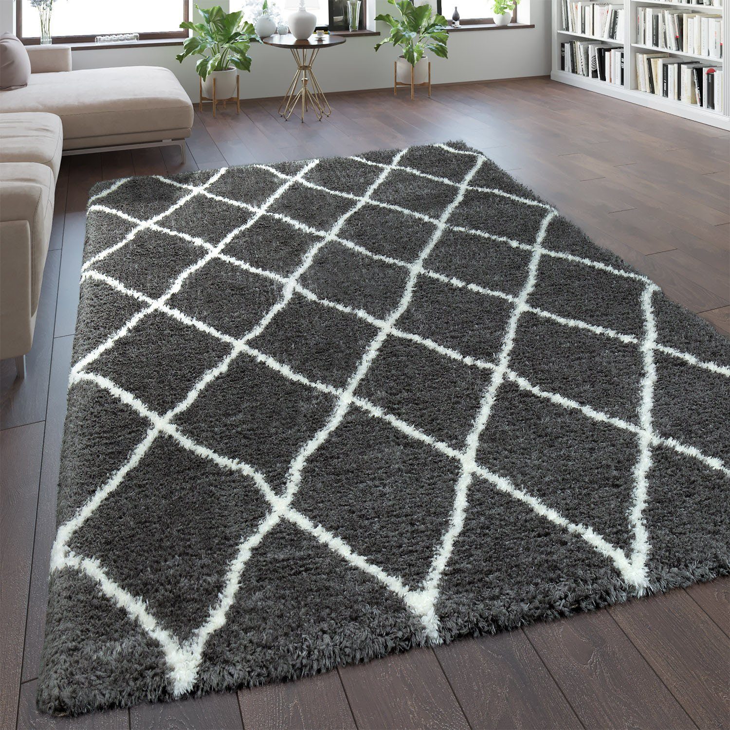 Paco Home Hoogpolig vloerkleed Maghreb 075 Ruitmotief, Scandinavisch design, heerlijk zacht