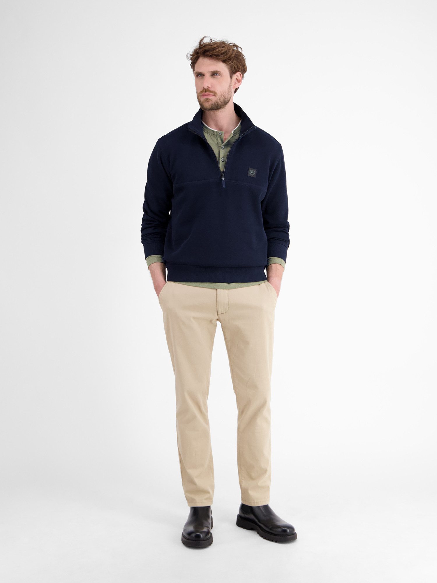 Lerros Sweatshirt LERROS Serafino-shirt met lange mouwen voor heren