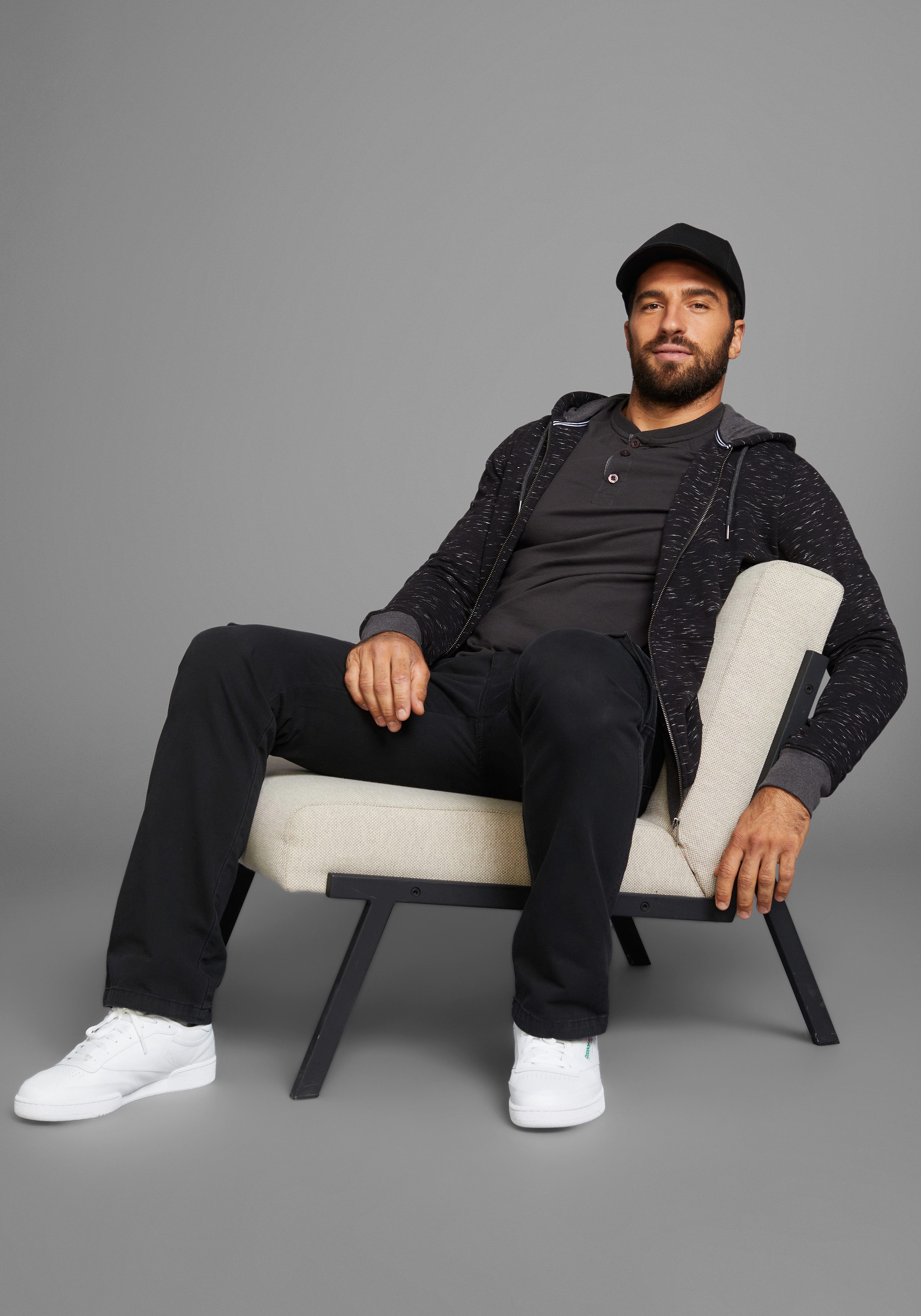 Man's World Capuchonsweatvest met logo op borsthoogte nieuwe collectie