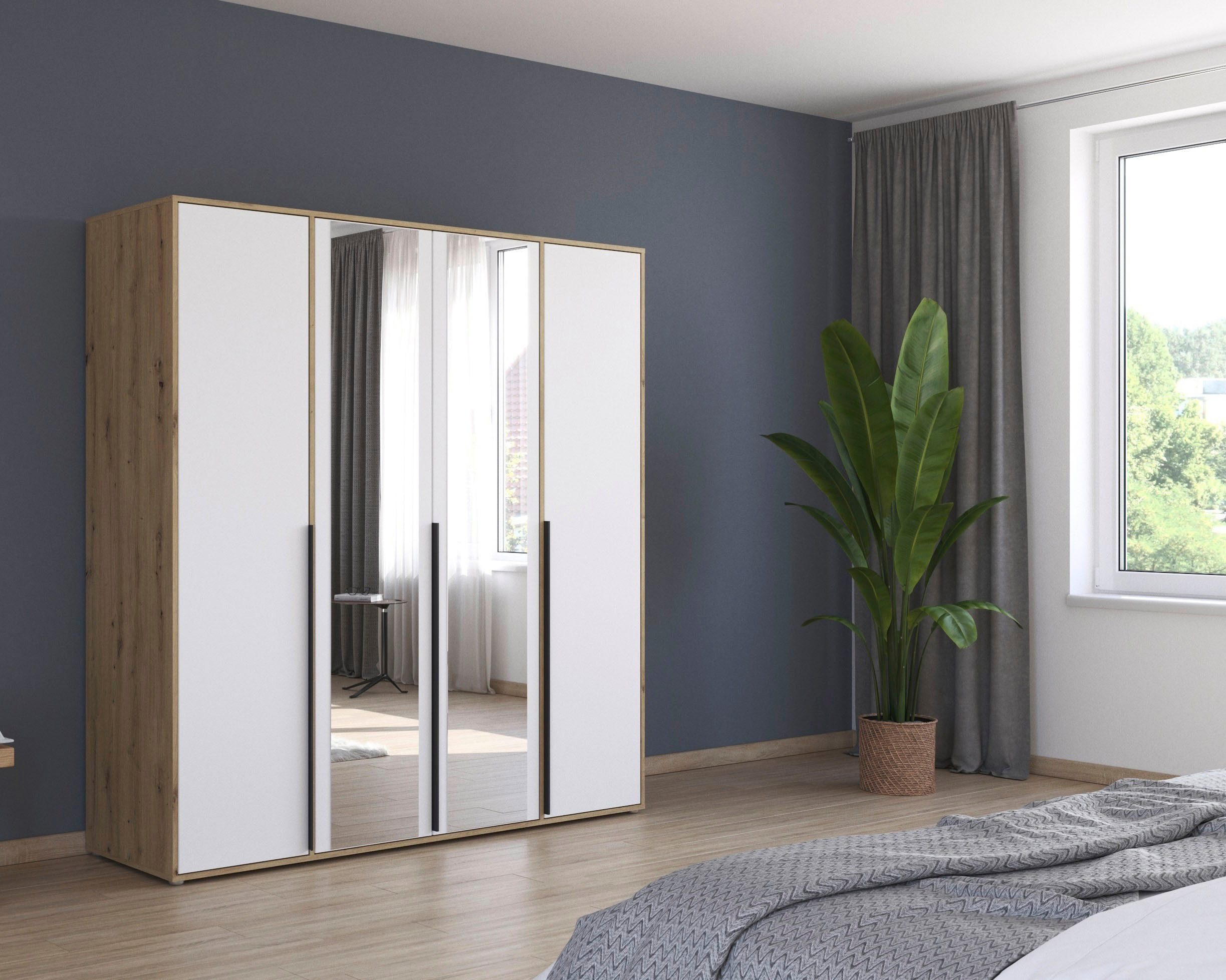 rauch Draaideurkast Kledingkast Kast Garderobe Wasmand NAGATA met Spiegel und modernen stangengriffen in graumetallic topseller made in germany