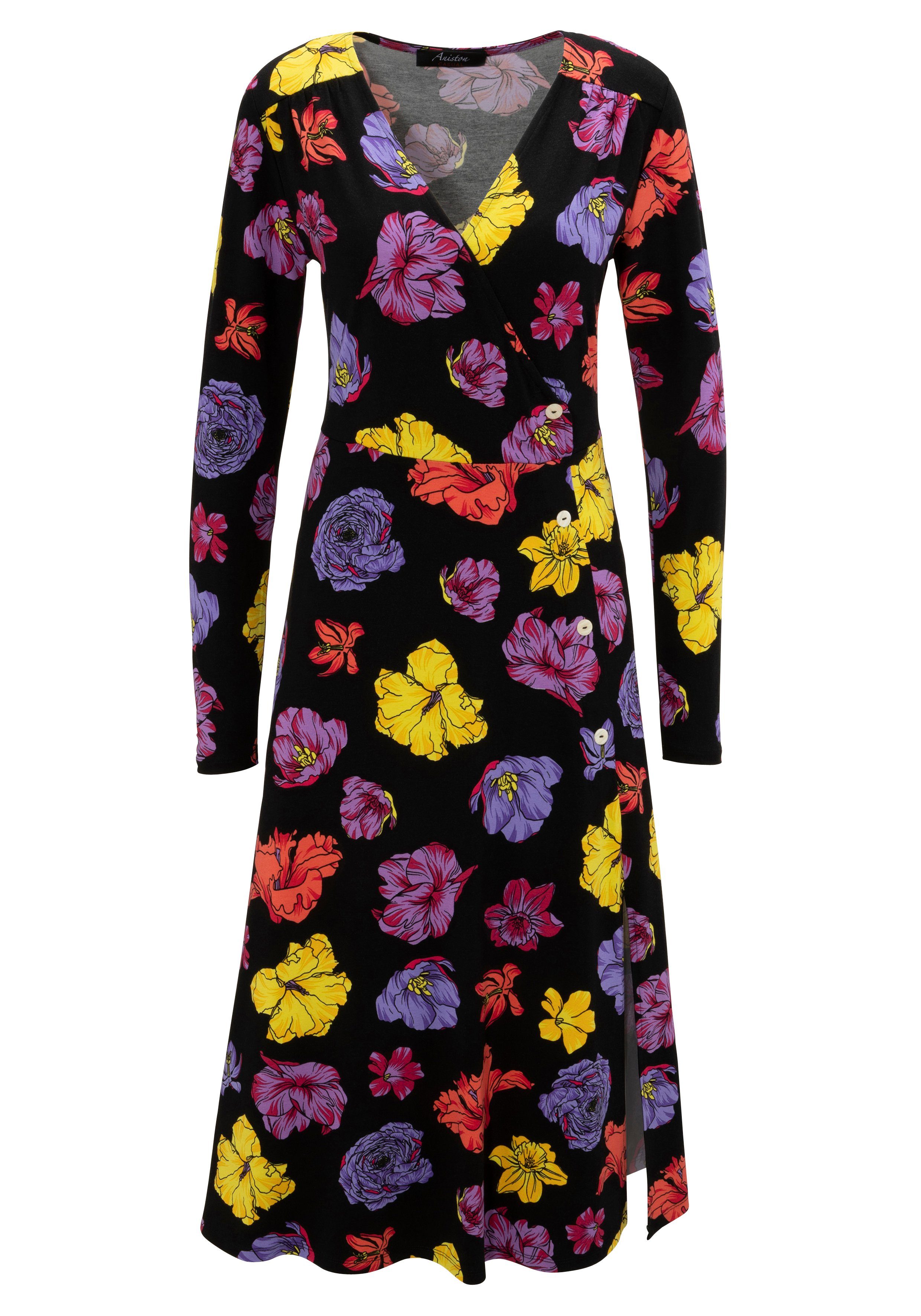Aniston CASUAL Jerseyjurk met kleurrijke bloemen gedessineerd