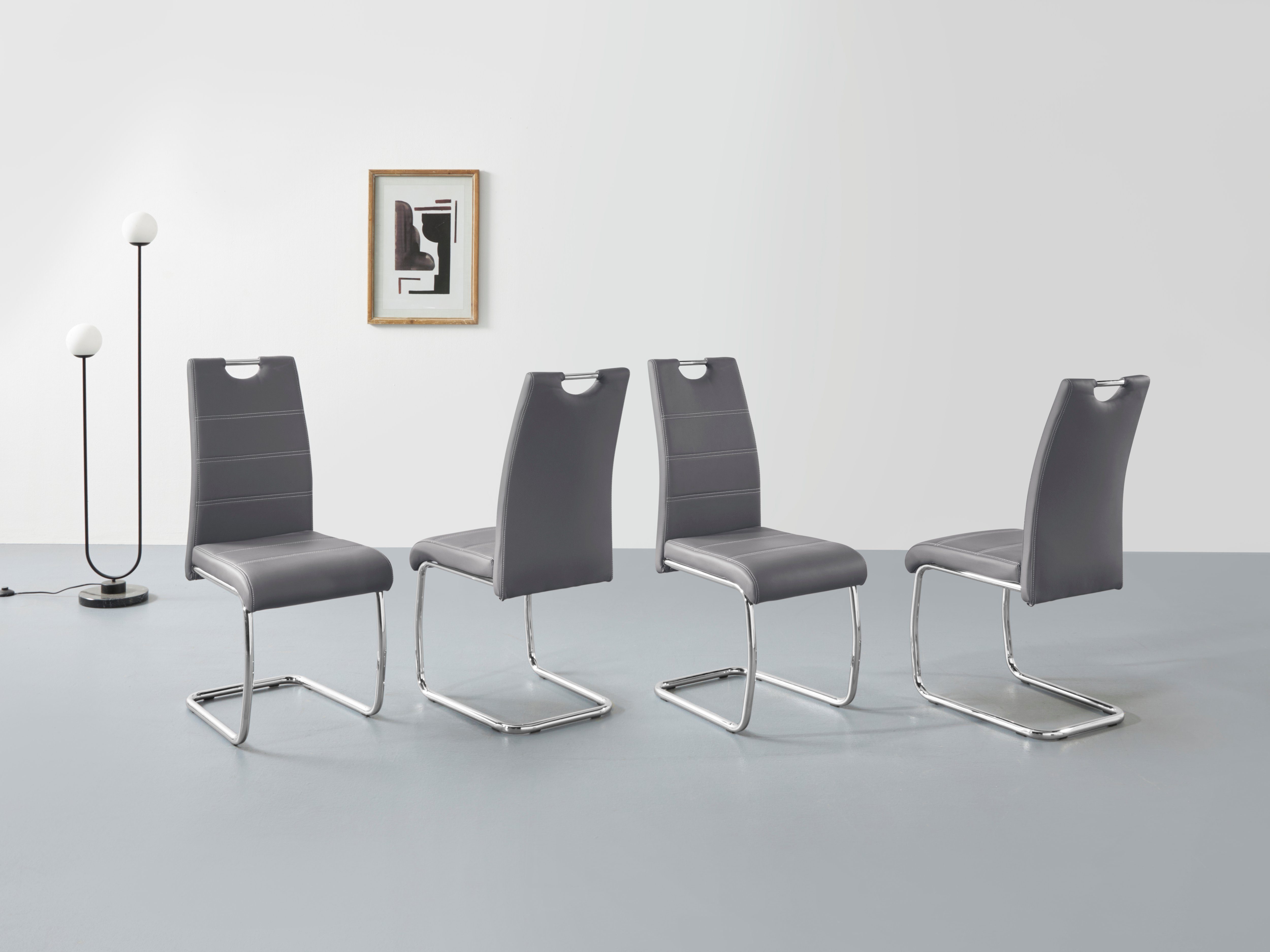 HELA Vrijdragende stoel FLORA 1, 2 of 4 stuks, vrijdragende stoel zweefstoelen grijs