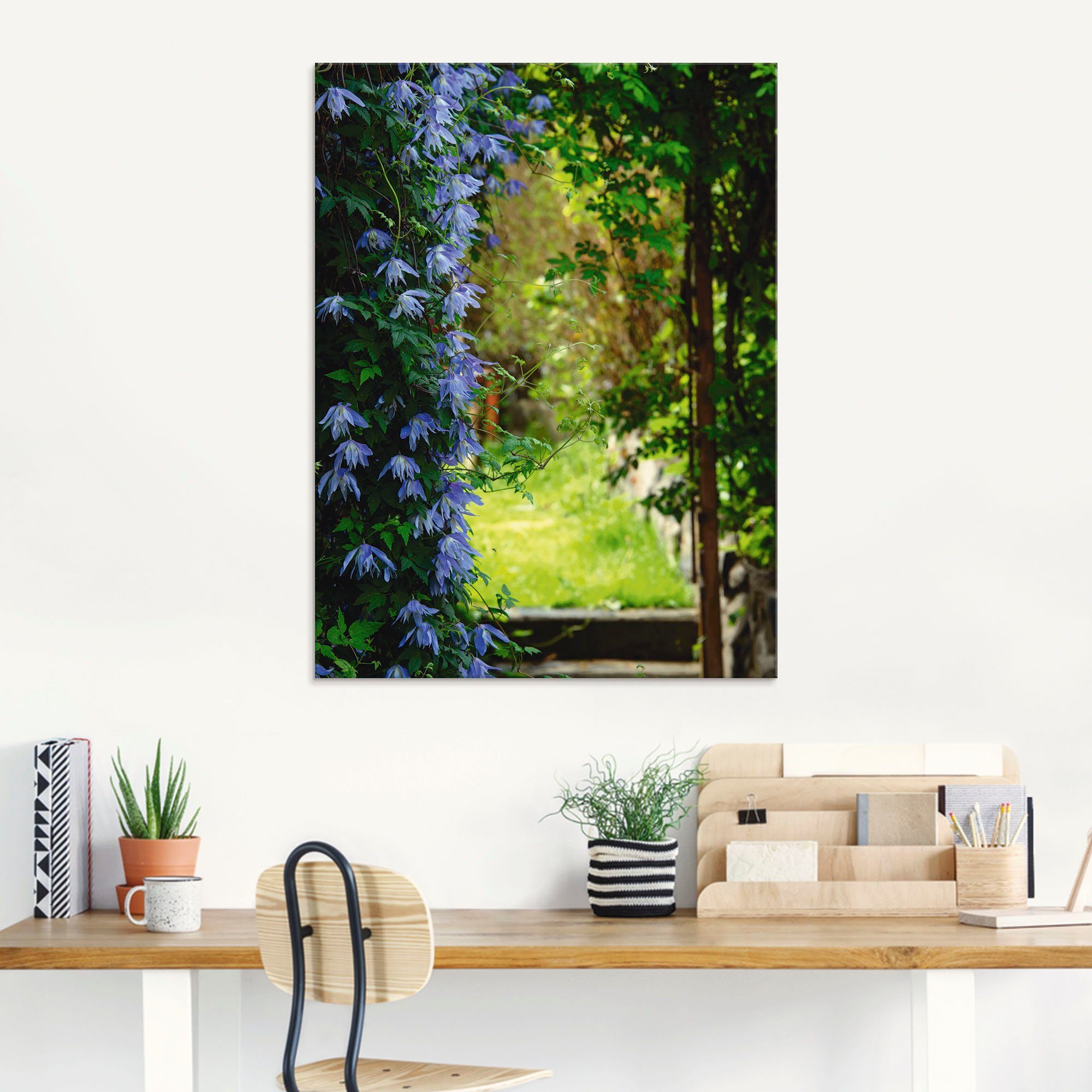 Artland Print op glas Tuinpoort met clematis