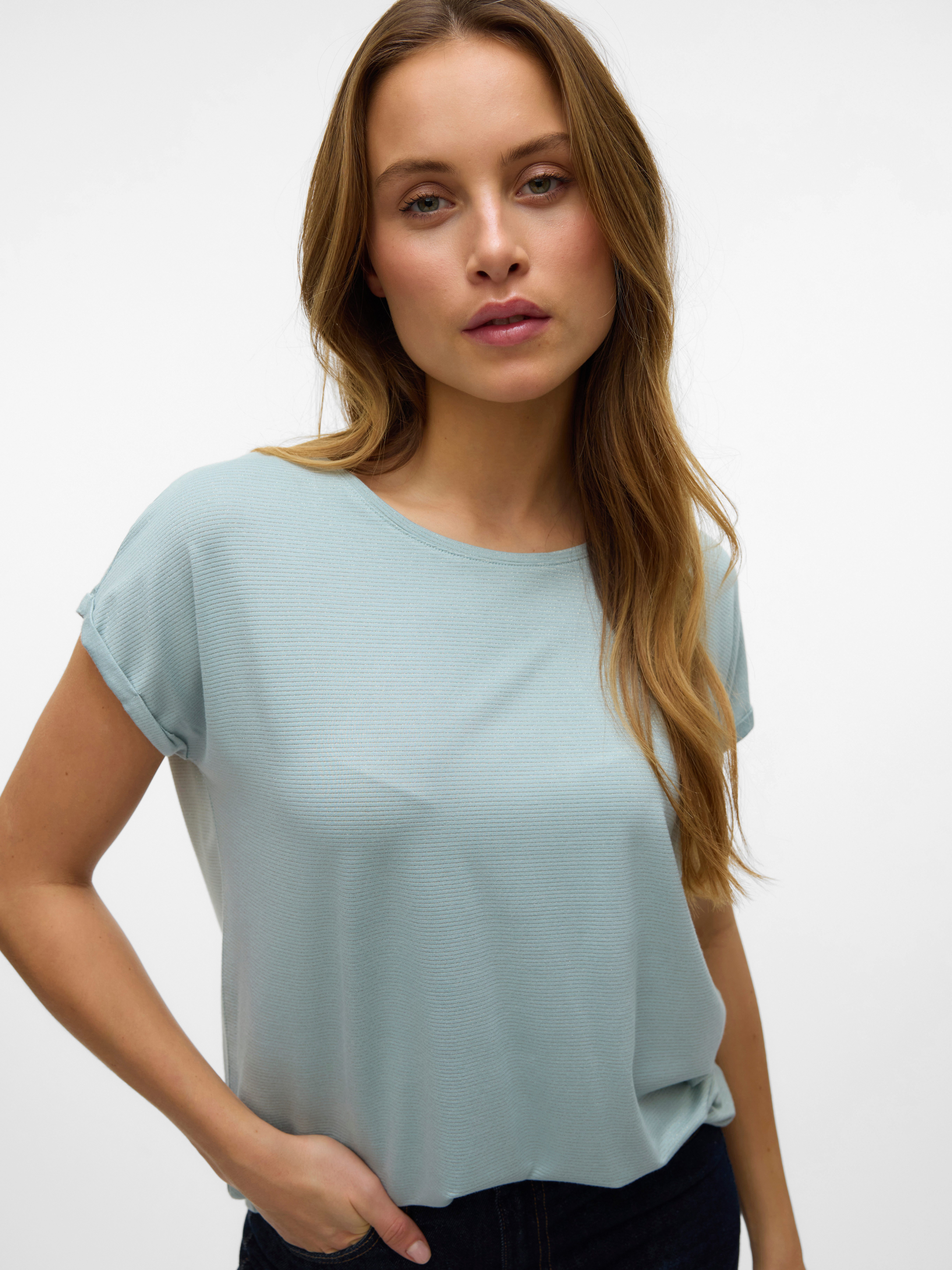 Vero Moda Shirt met ronde hals VMLAVA PLAIN SS TOP LUREX STRIPE