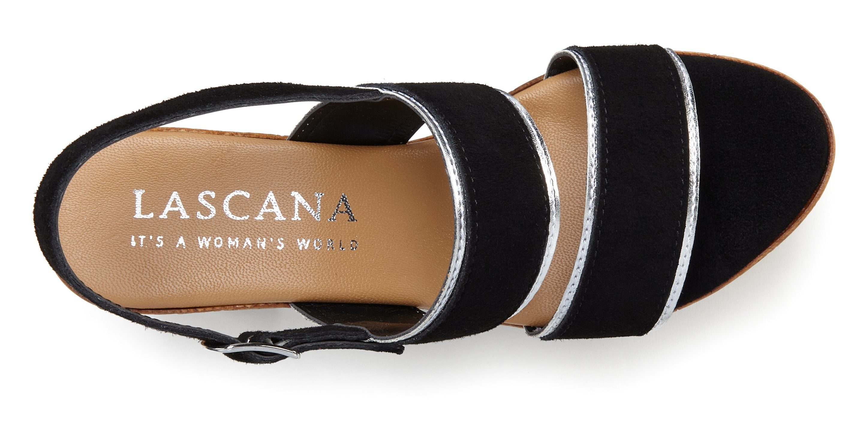 Lascana Sandaaltjes Bandjesandalen, sandalen, zomerschoenen van leer met kurken voetbed en plateau en blokhak
