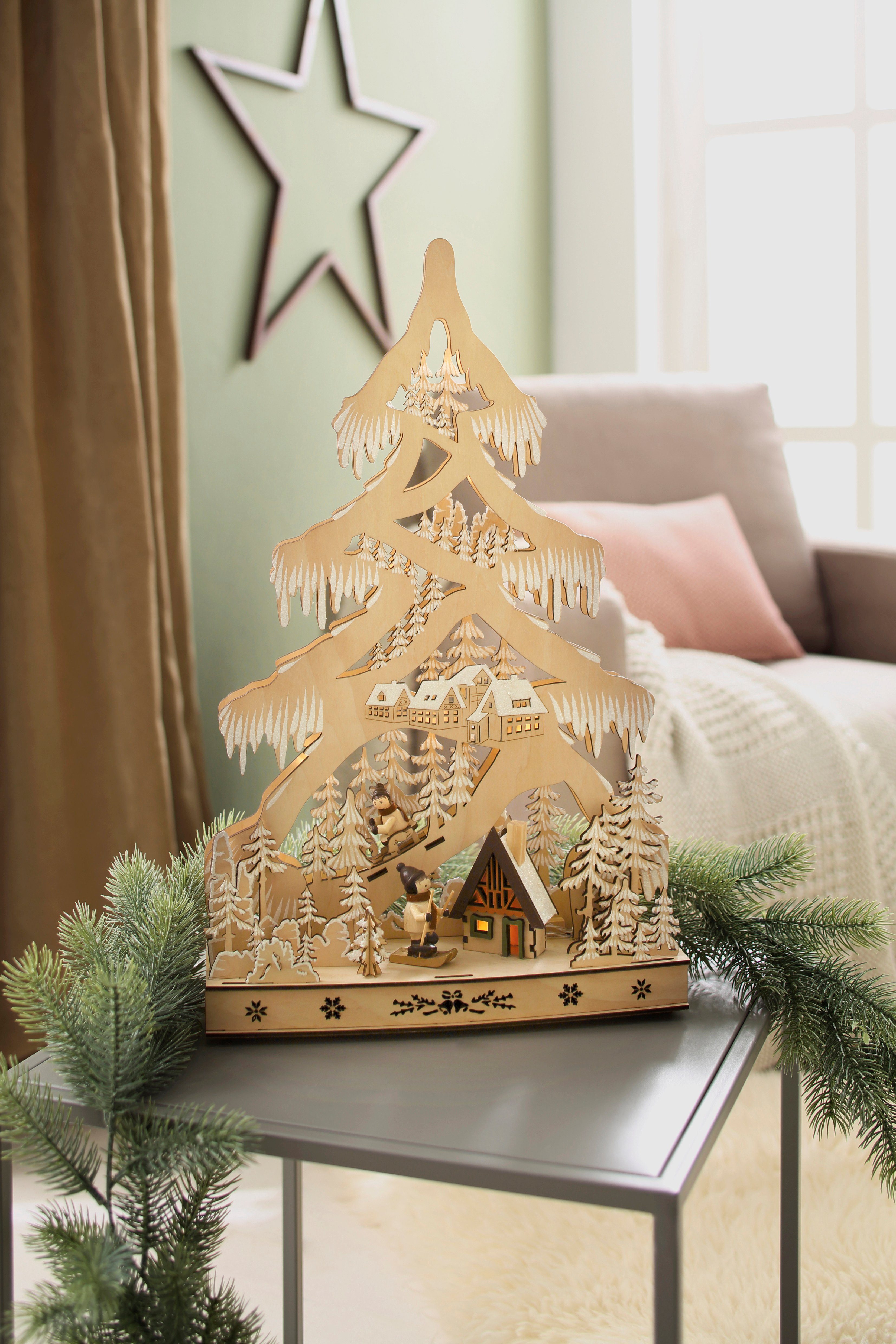 Deco-boom Kerstdecoratie, sneeuwlandschap, met LED-verlichting