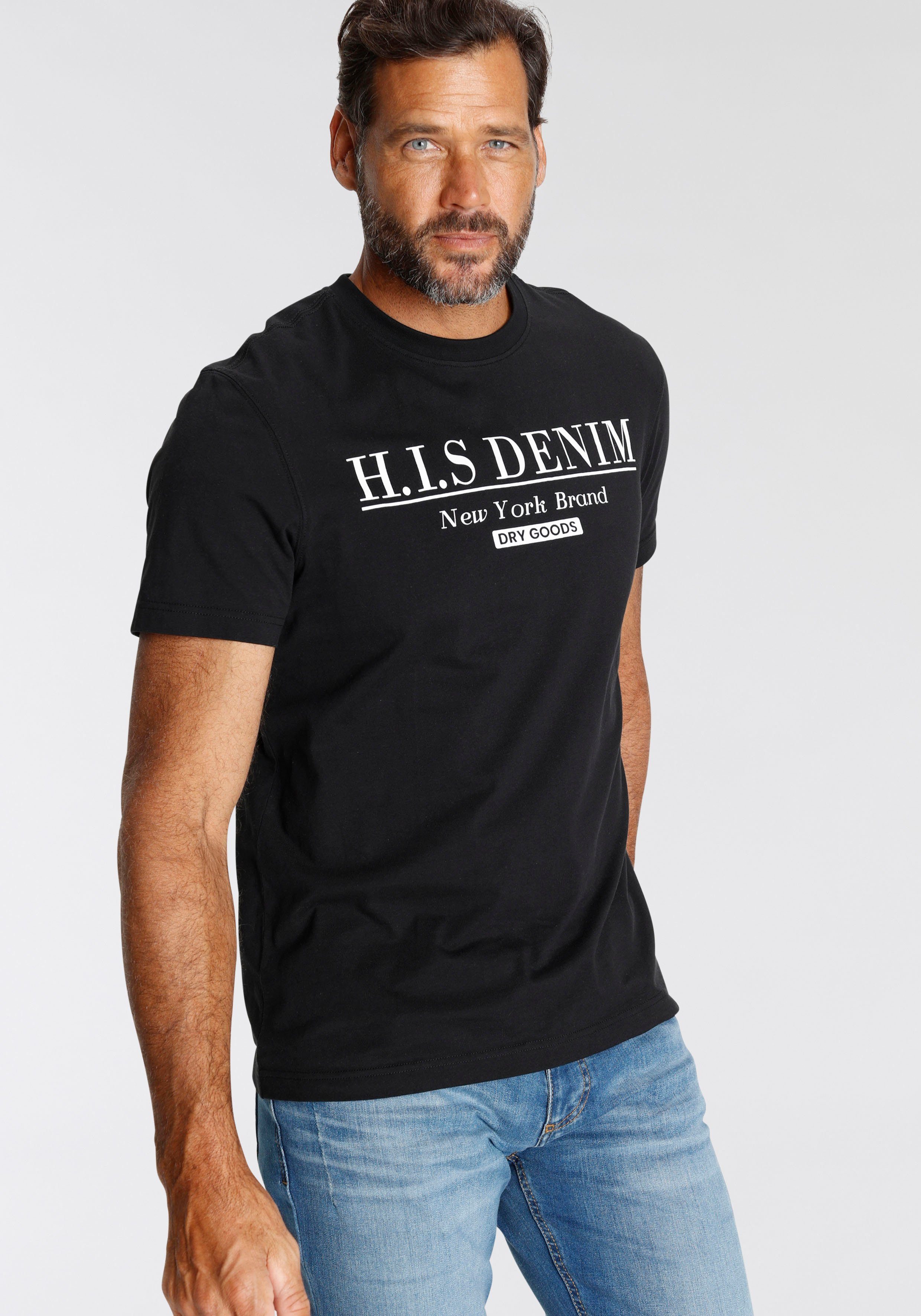 H.I.S T-shirt smalle pasvorm, bedrukt ontwerp, ronde hals