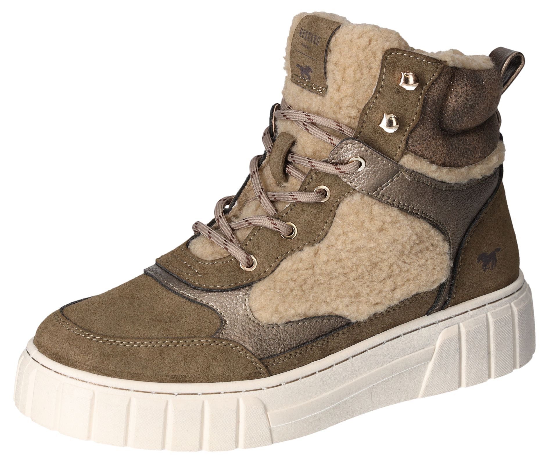 Mustang Shoes Winterlaarzen plateau veterschoenen enkellaars met teddy-voering