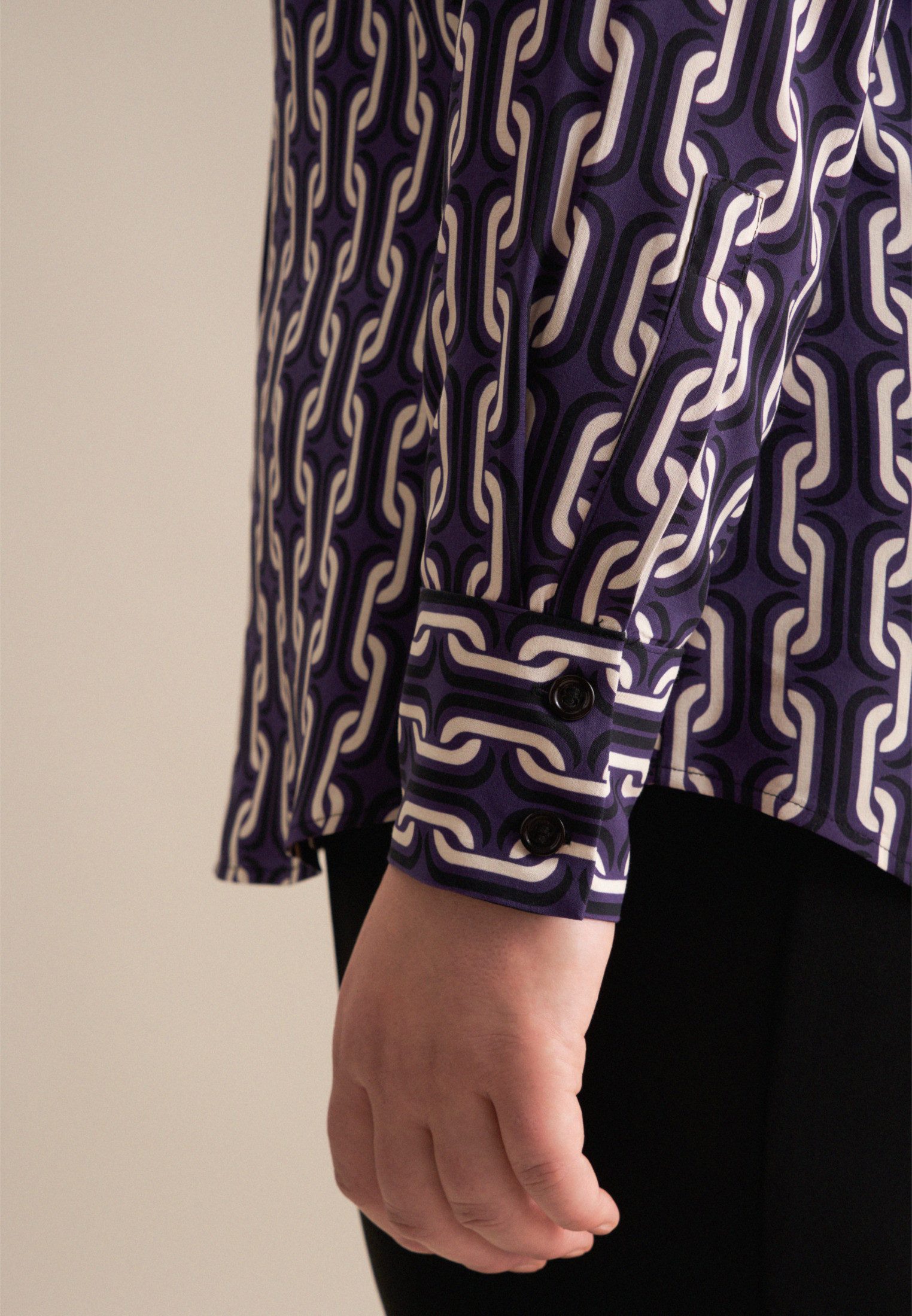 seidensticker Overhemdblouse Zwarte roos Lange mouwen kraag print